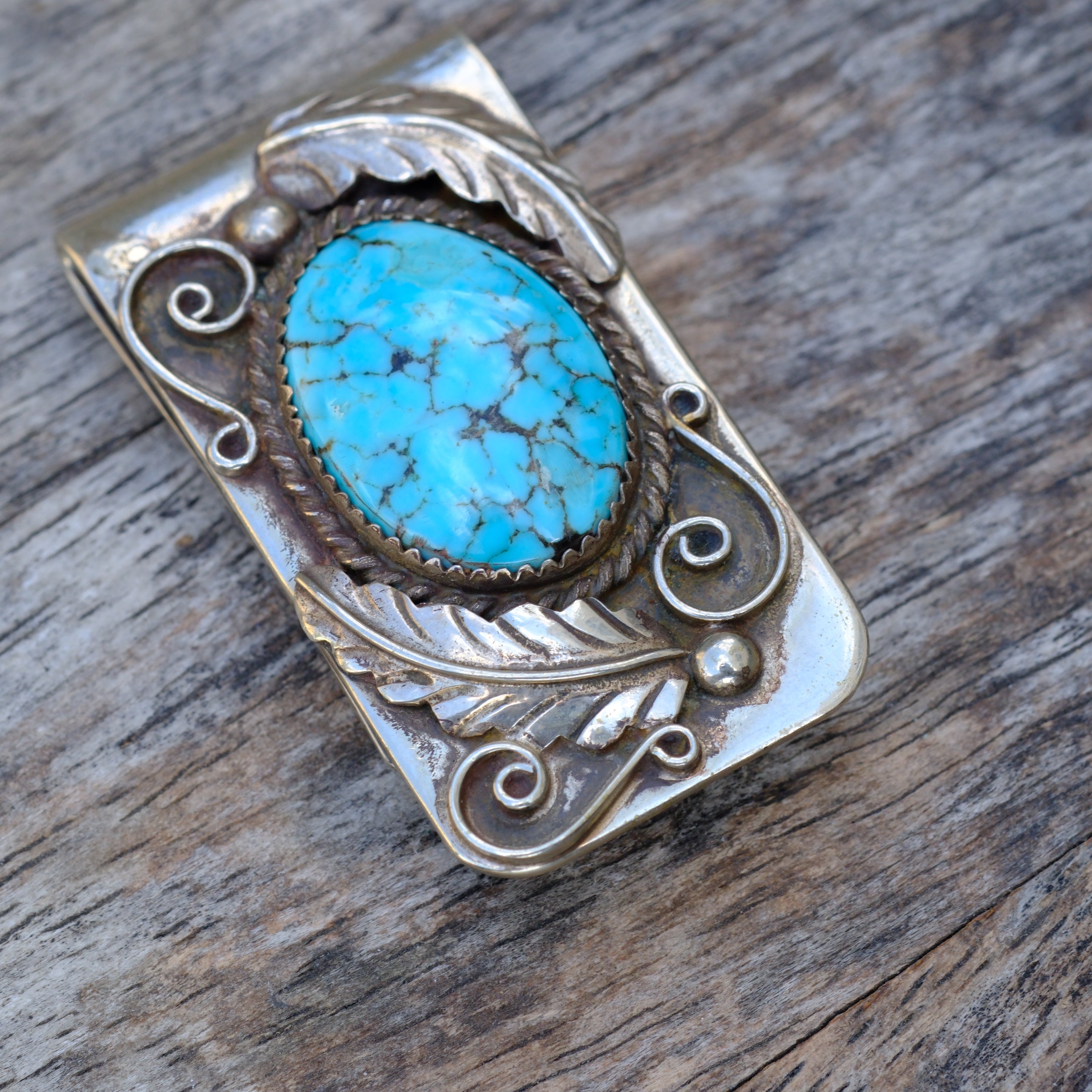 Vintage Turquoise Feather Money Clip