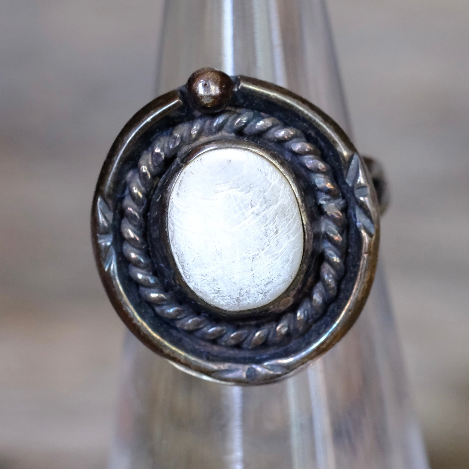 Vintage Sterling Mother Of Pearl Roper Ring 4.5