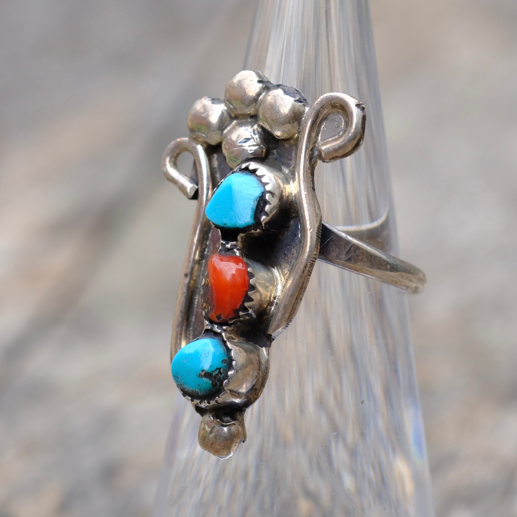 Vintage Sterling Turquoise Coral Ring 4