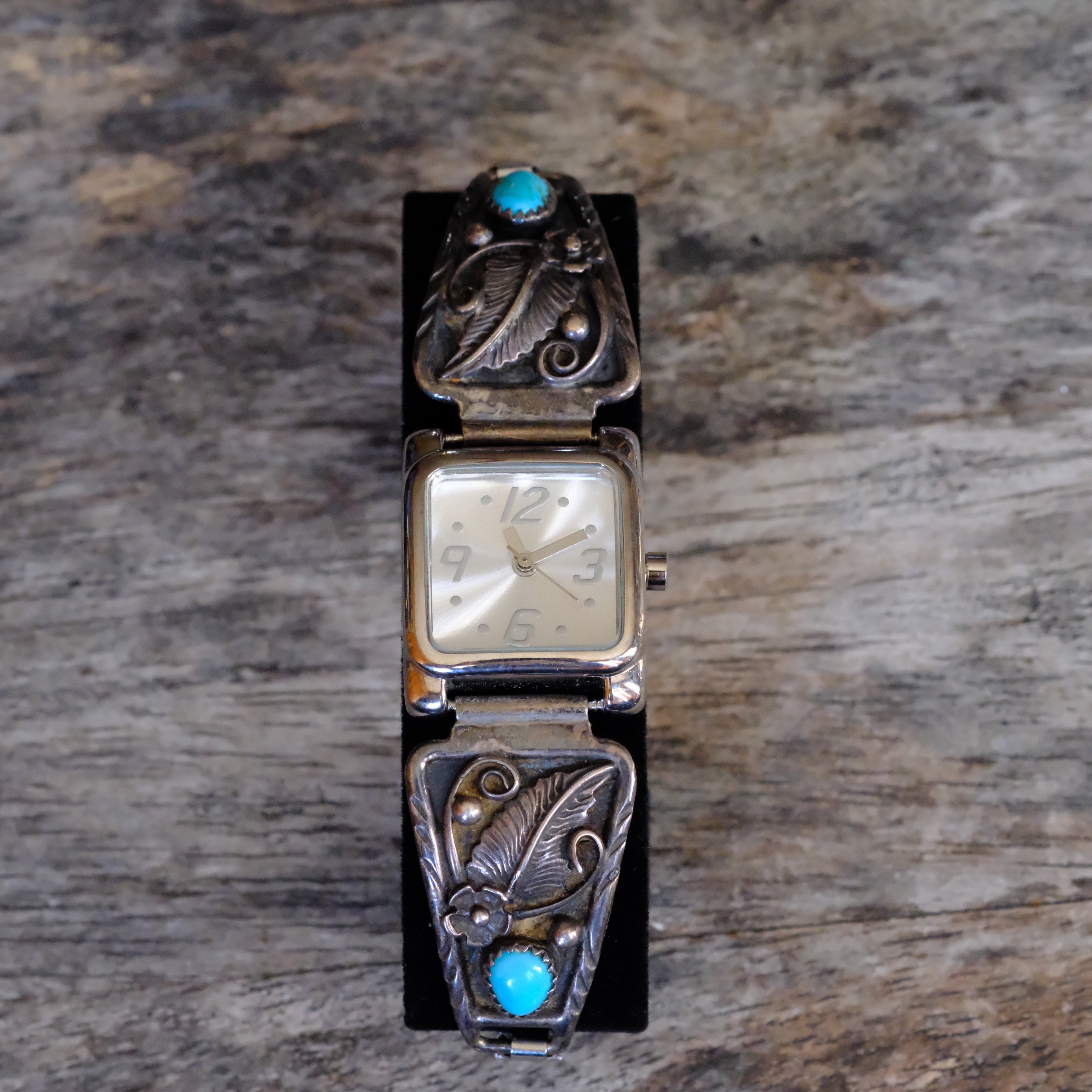 Vintage Sterling Turquoise Feather Watch