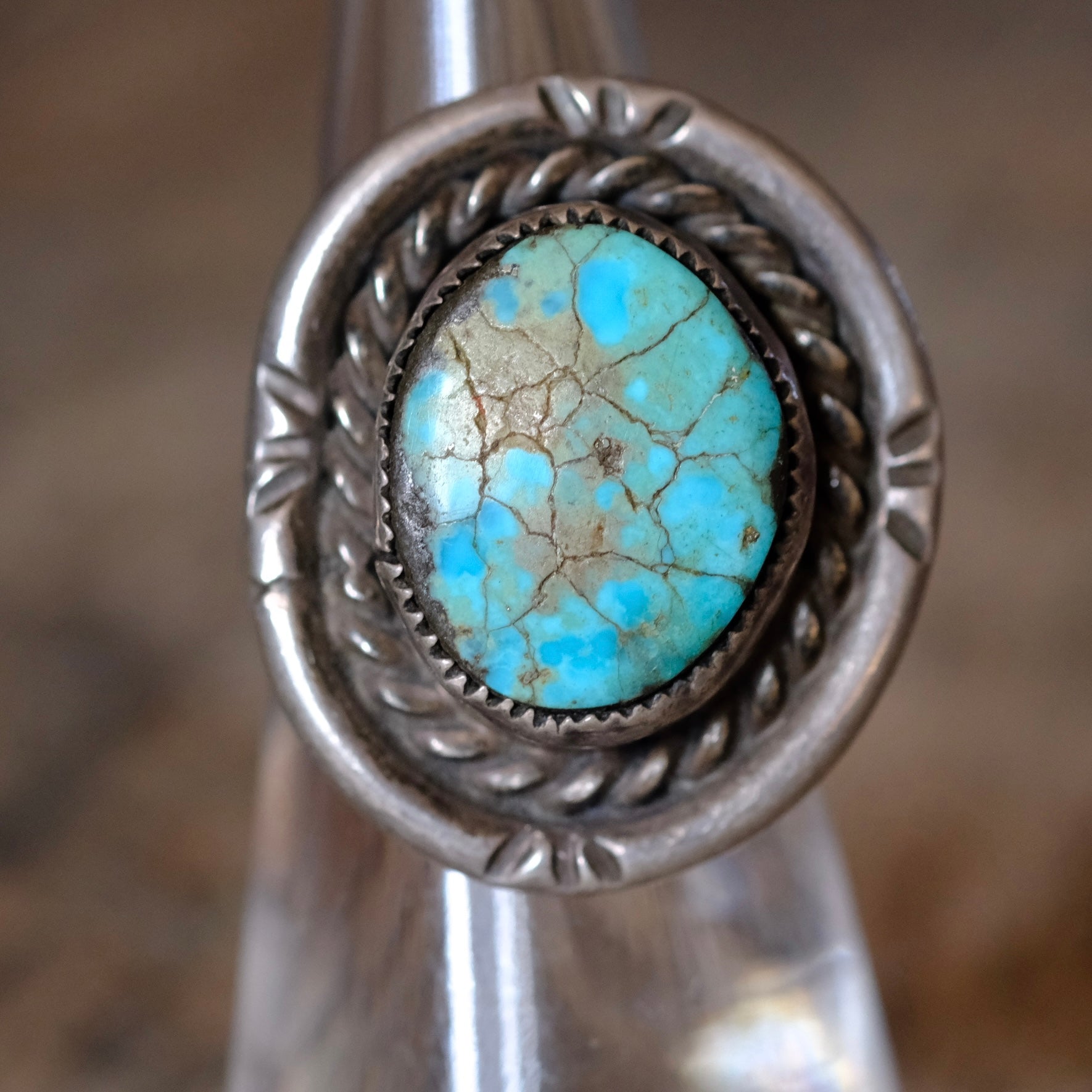 Vintage Sterling Turquoise Roper Ring 5.5