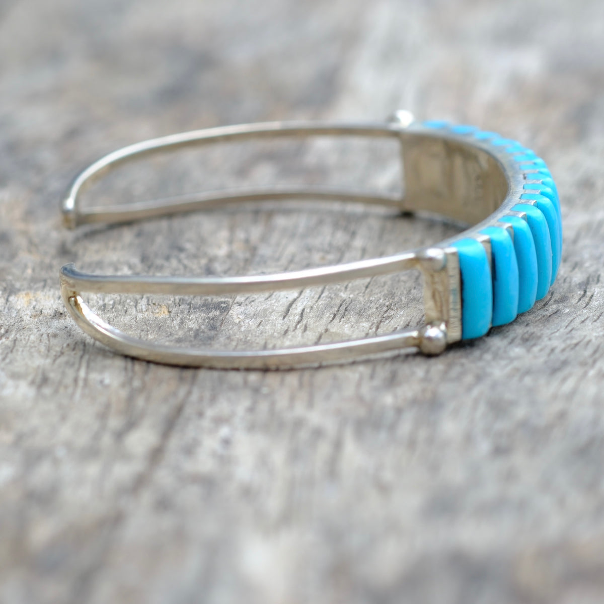 Vintage Sterling Silver Turquoise Inlay Cuff Bracelet