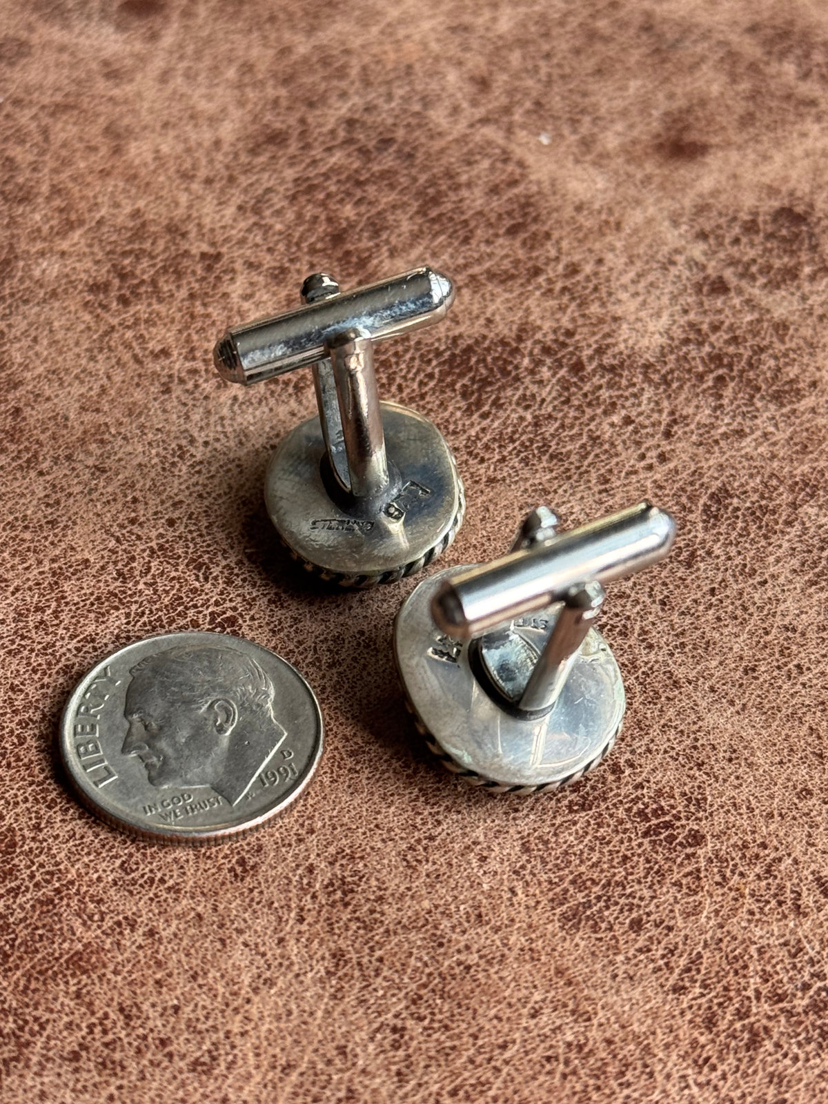 Vintage Sterling Silver Roped Turquoise Cufflinks
