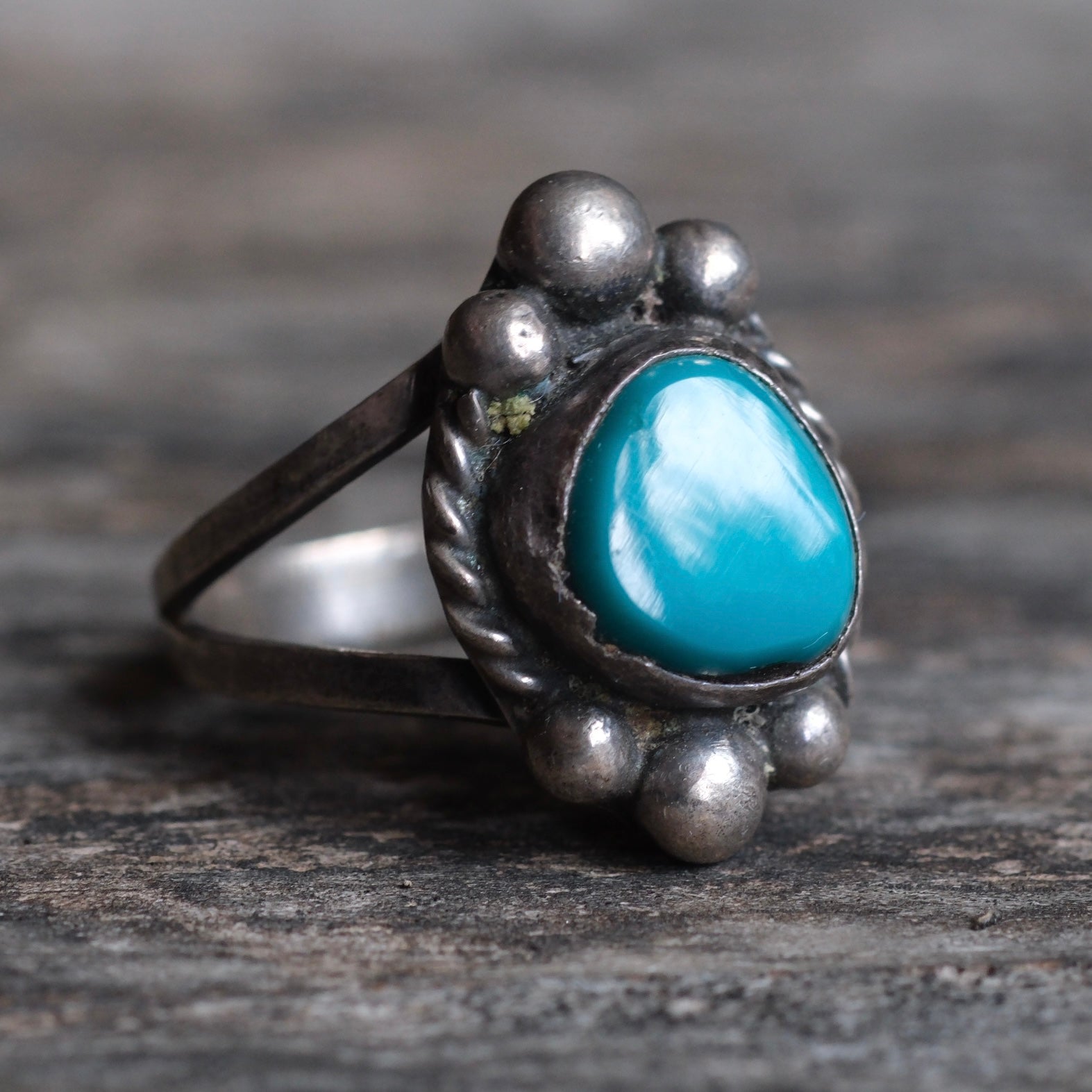 Vintage Sterling Turquoise Roper Ring 7.5
