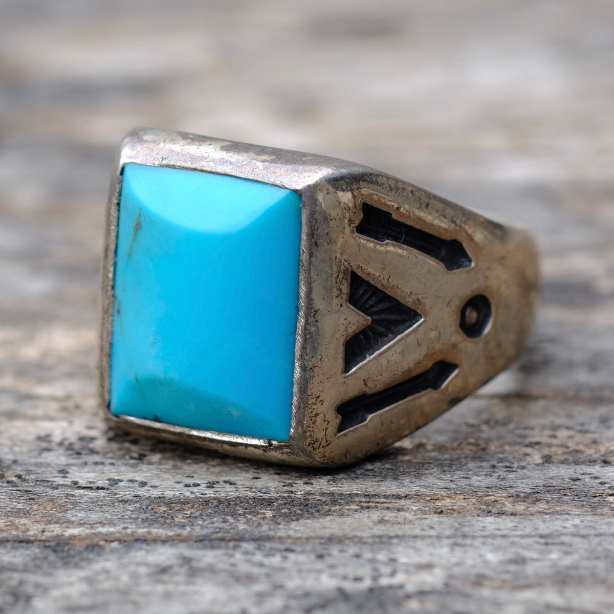 Vintage Sterling Trading Post Turquoise Stamped Arrows Ring 8.5