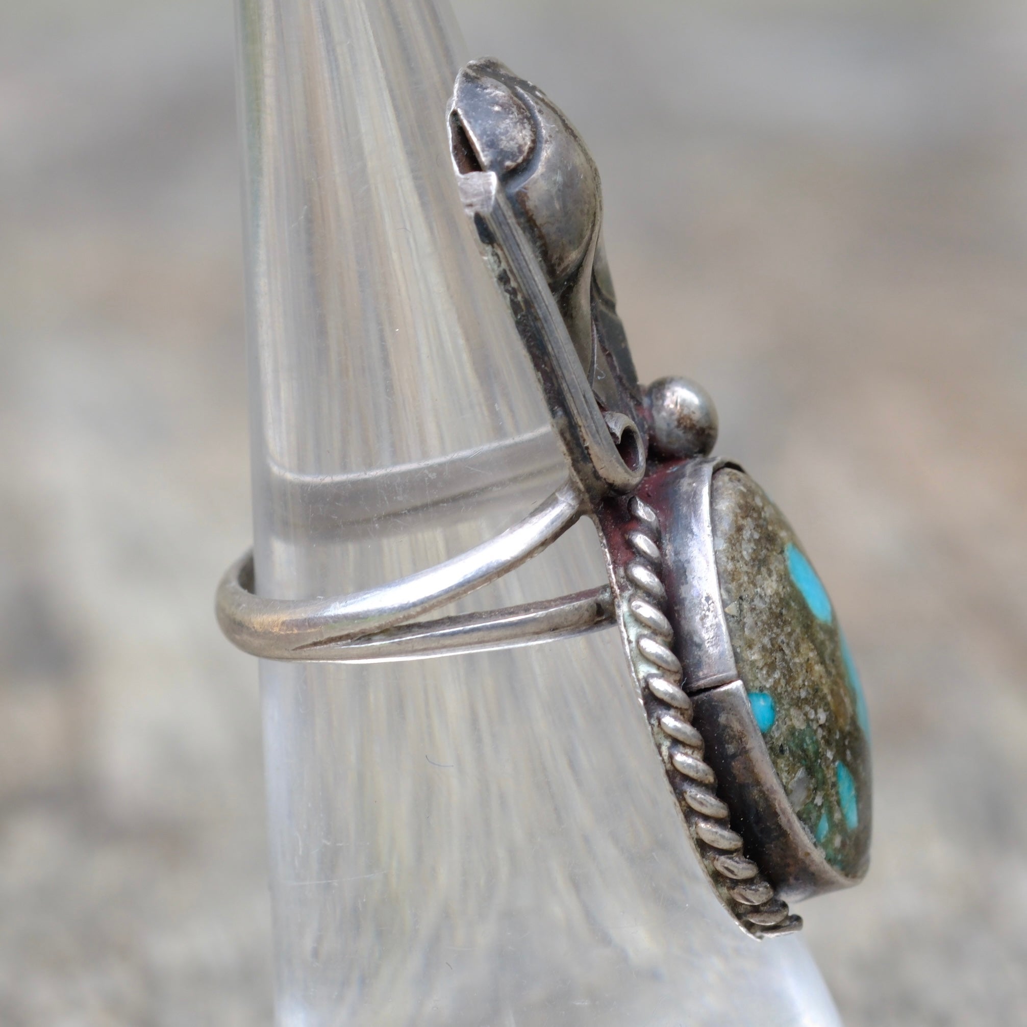 Vintage Sterling Turquoise FeatherRing 5.25