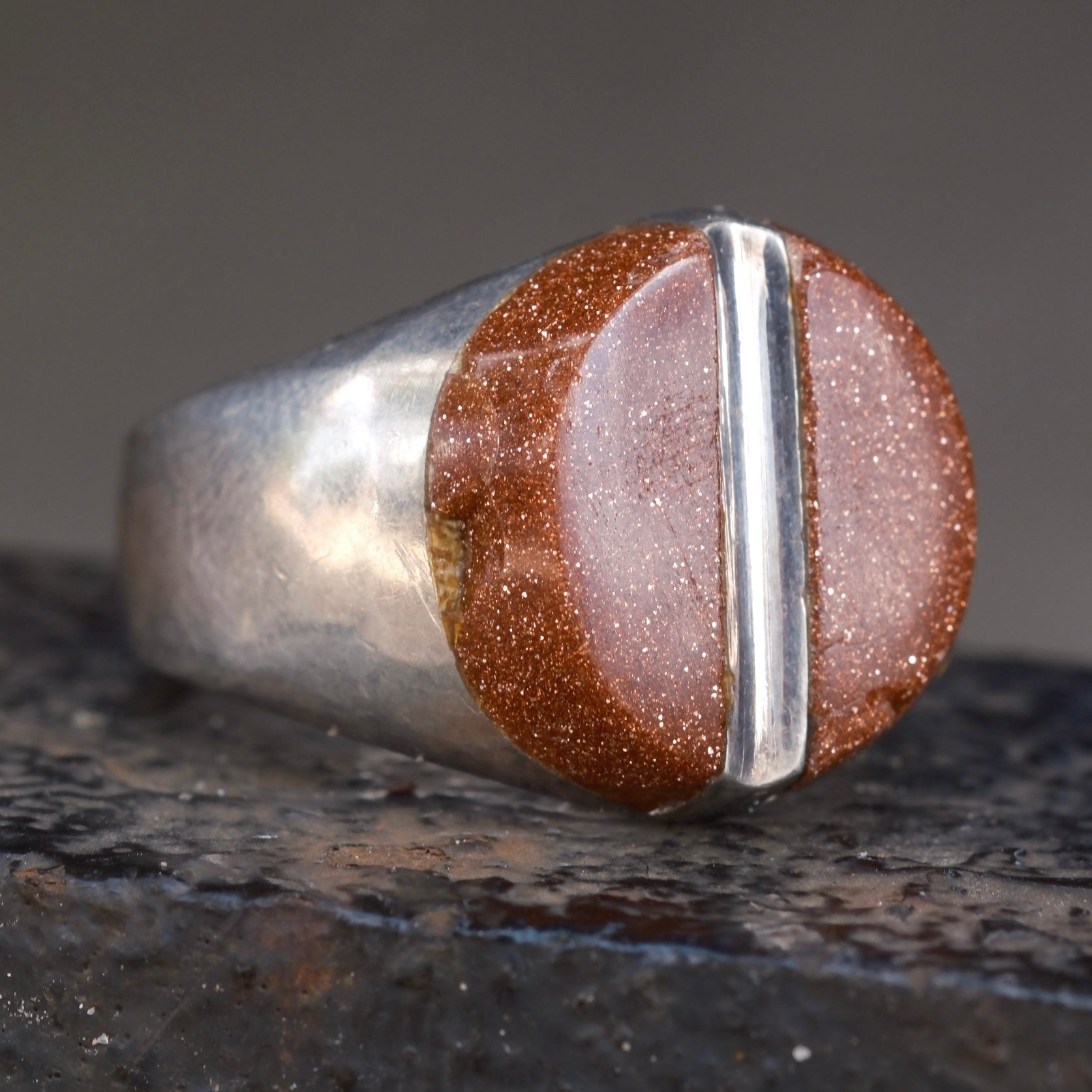 Vintage Sterling Goldstone Inlay Ring 11