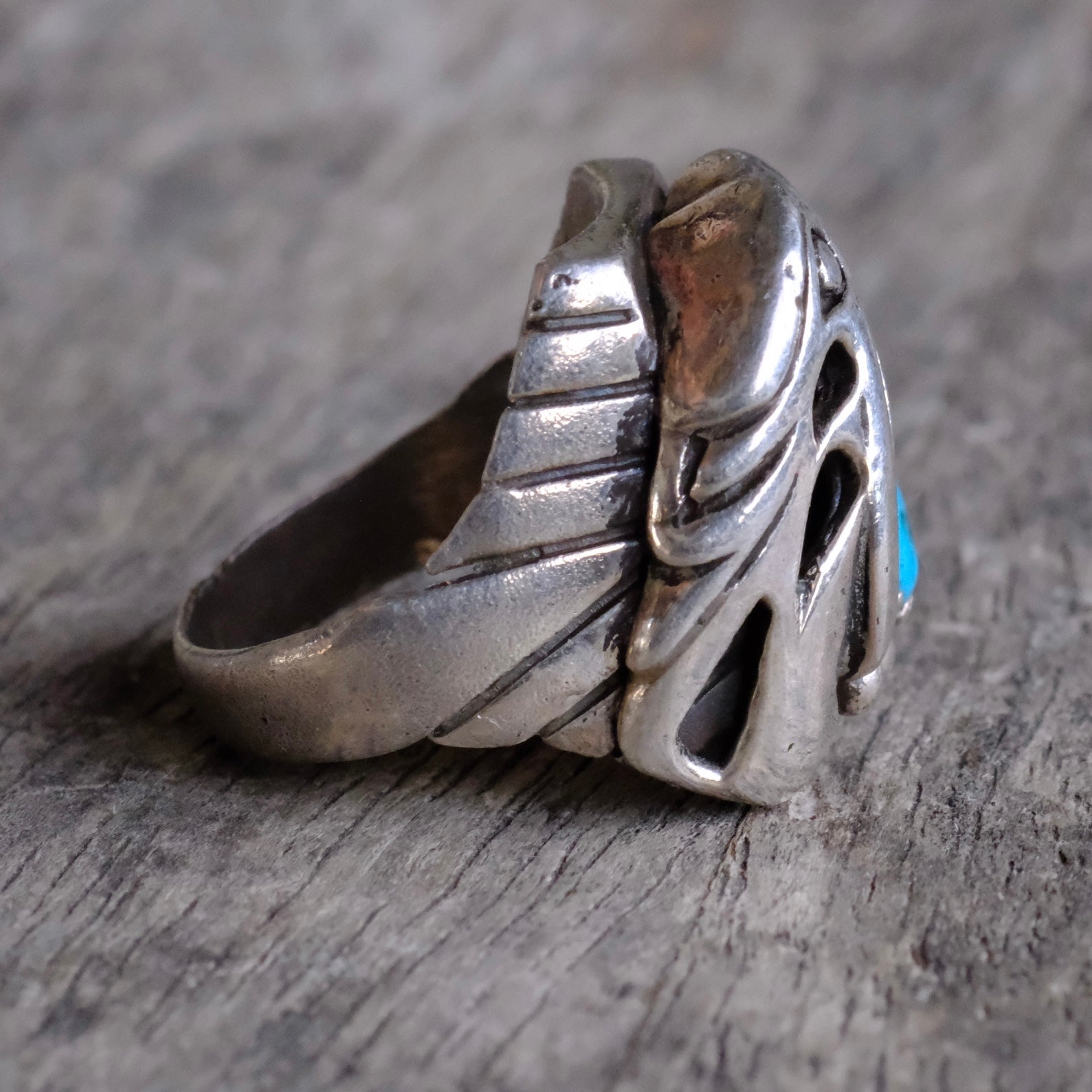 Vintage Sterling Turquoise Eagle Ring 9.5