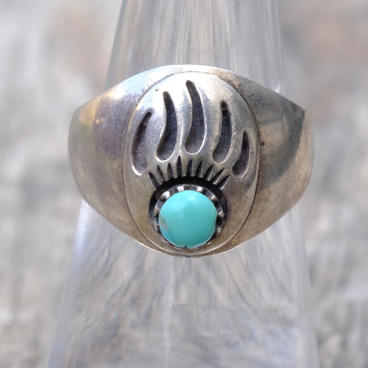 Vintage Sterling Turquoise Bear Paw Ring 6.5