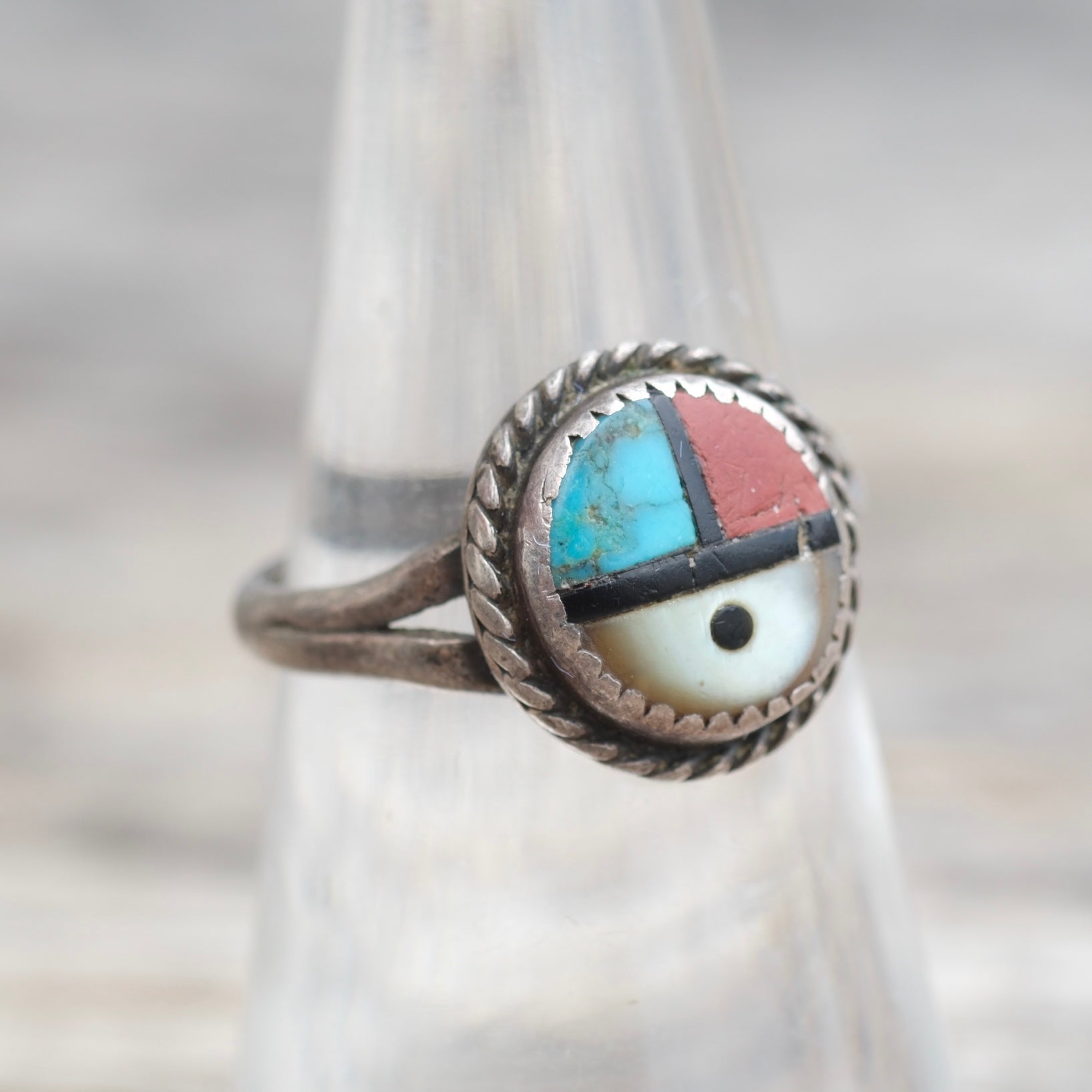 Vintage Sterling Zuni Surface Roper Ring 6.75