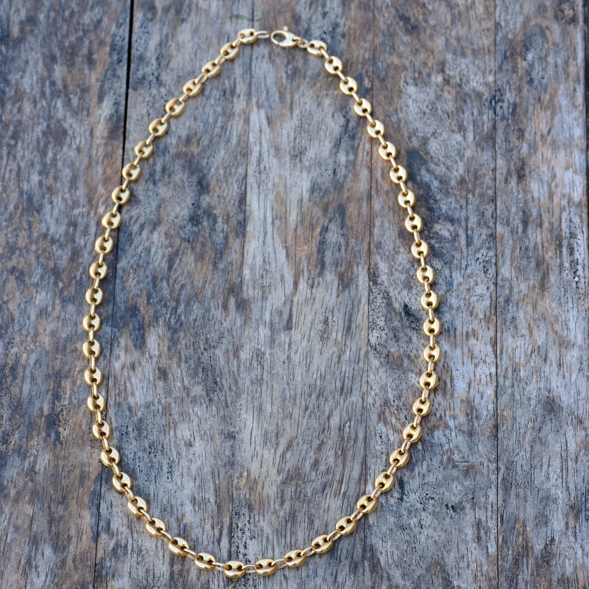 Vintage 14K Gold Puffy Mariner Chain Necklace 24"
