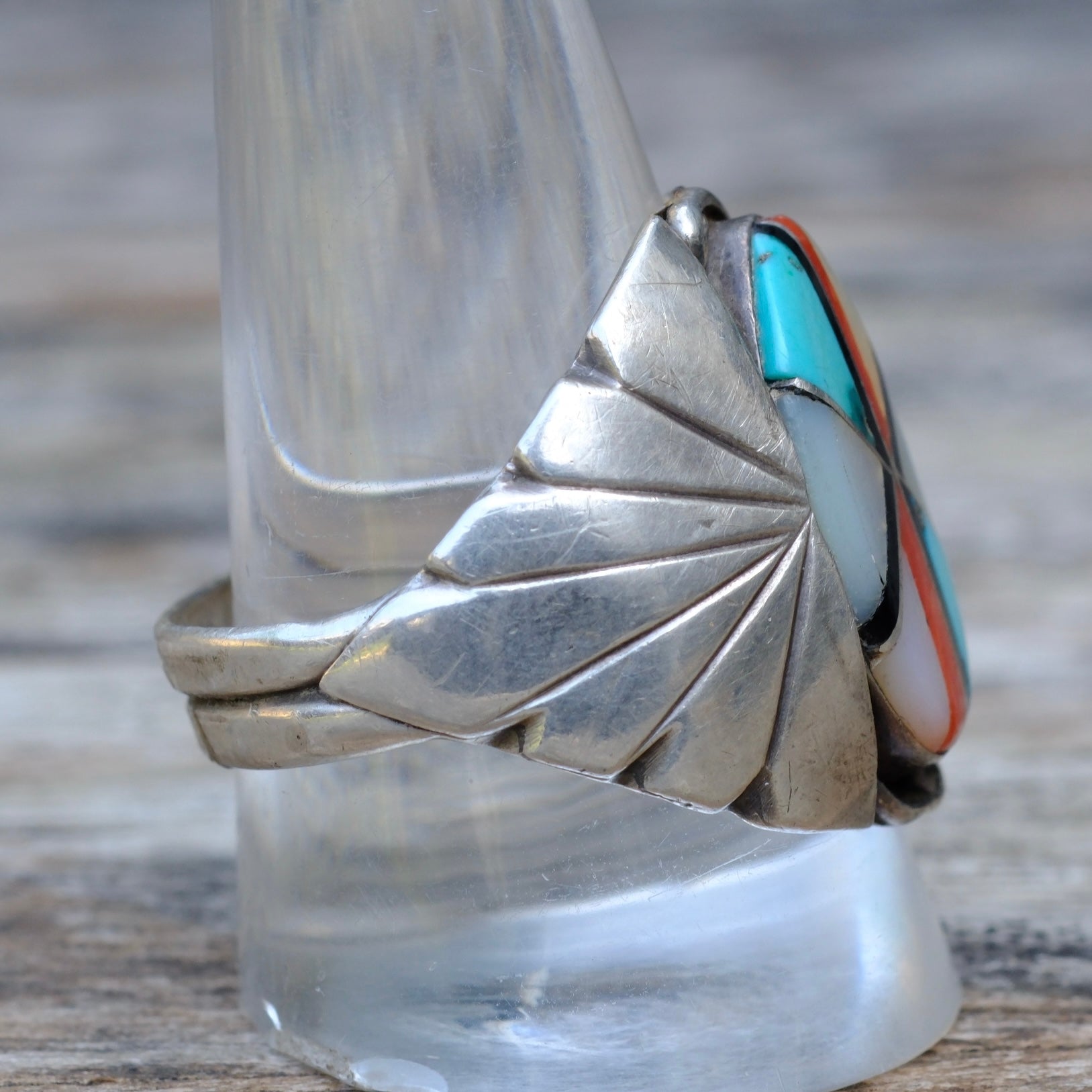 Vintage Sterling Zuni Inlay Ring 11.75