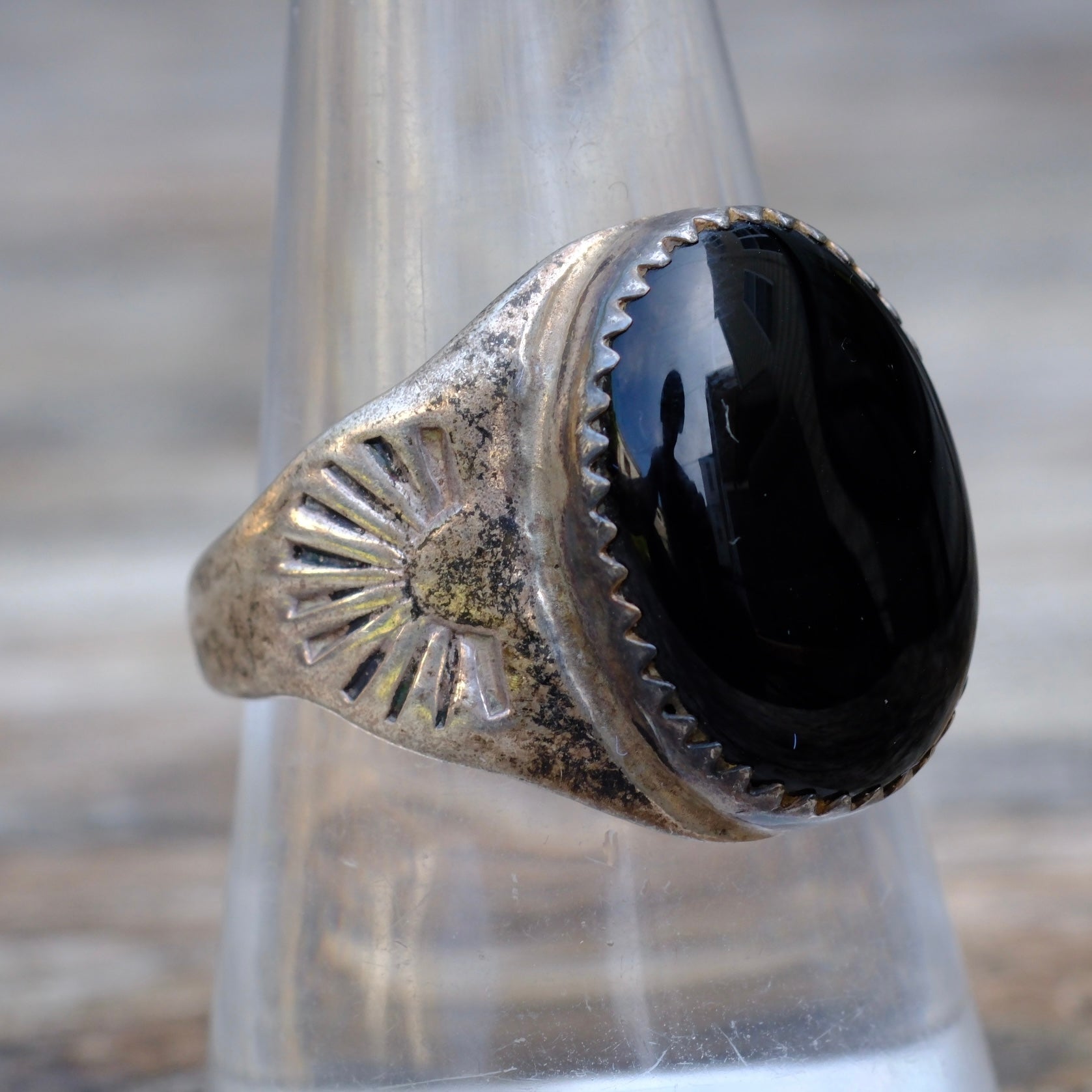 Vintage Sterling Onyx Stamped Band Ring 9
