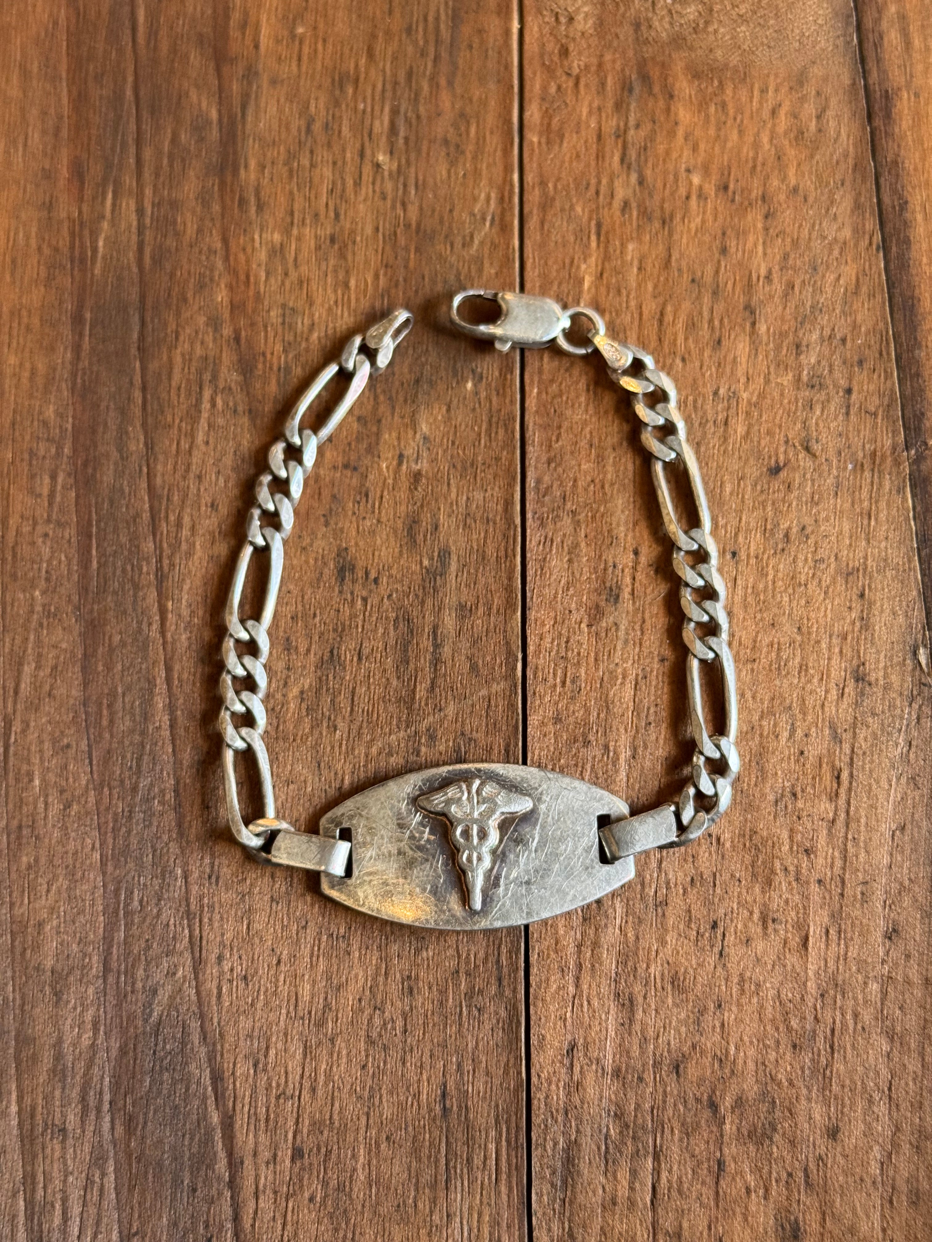 Vintage Sterling Silver Medical ID Figaro Chain Bracelet