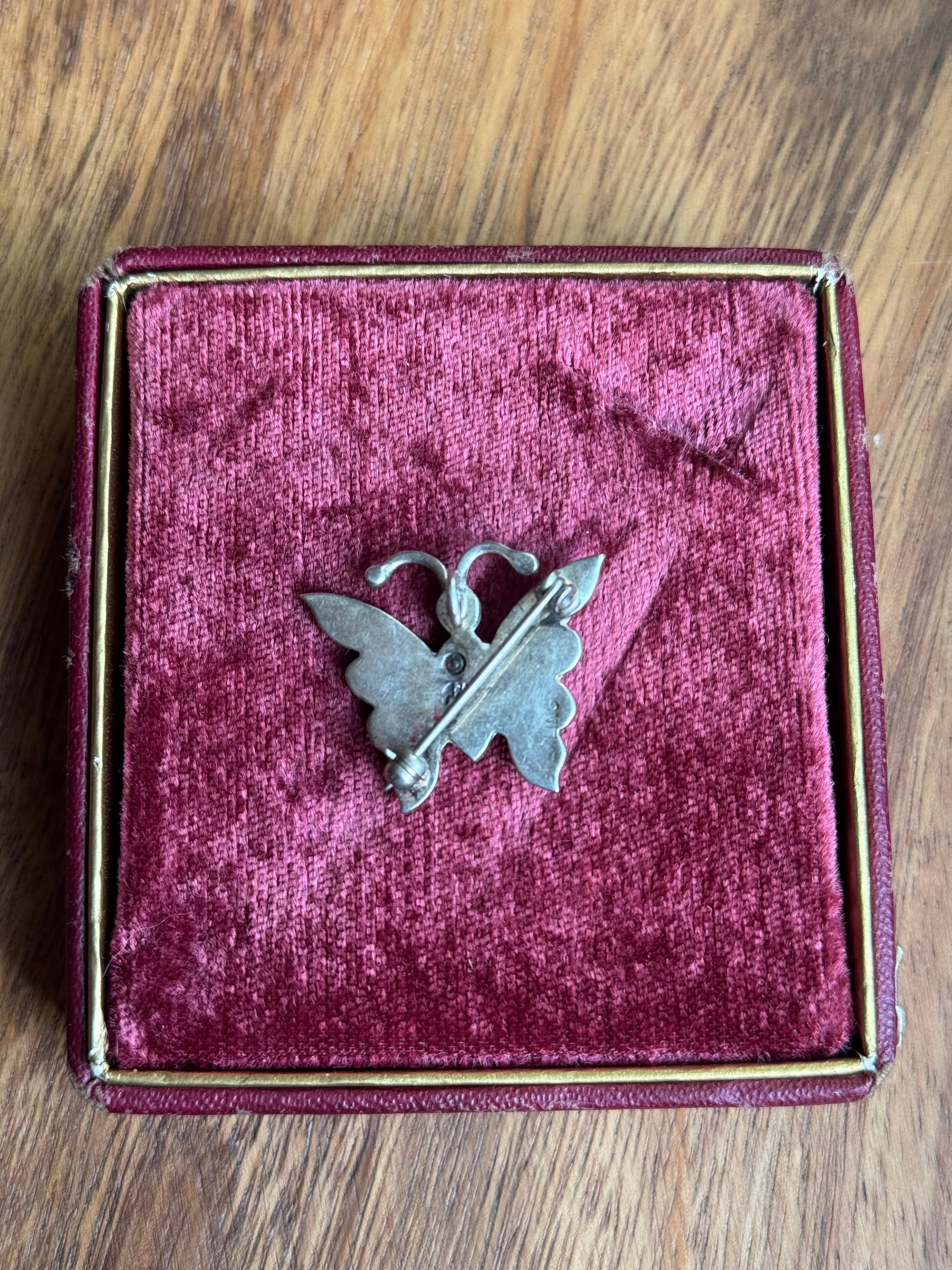 Vintage Sterling Silver Multistone Inlay Butterfly Pin