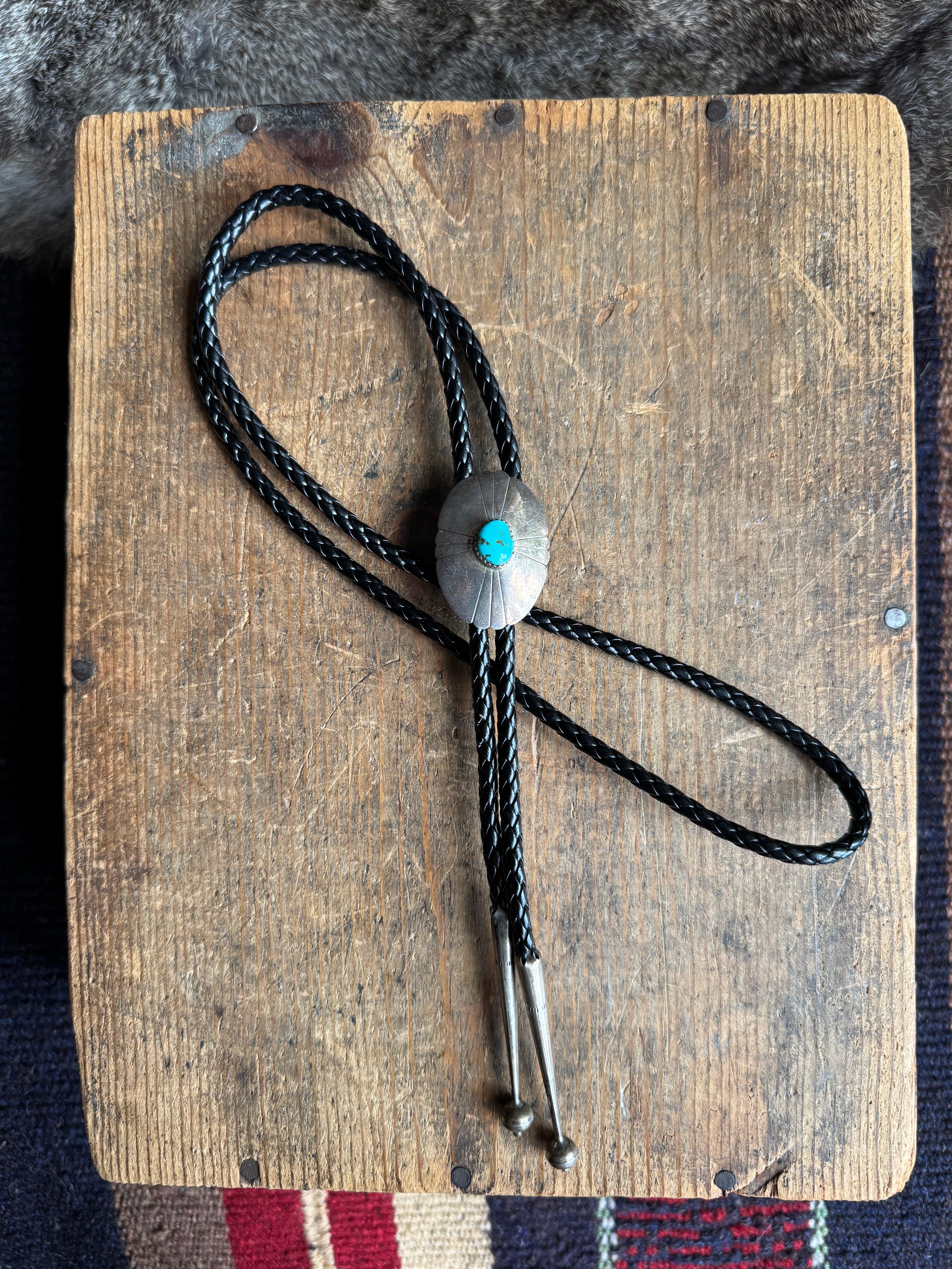 Vintage Sterling Silver Turquoise Concho Bolo