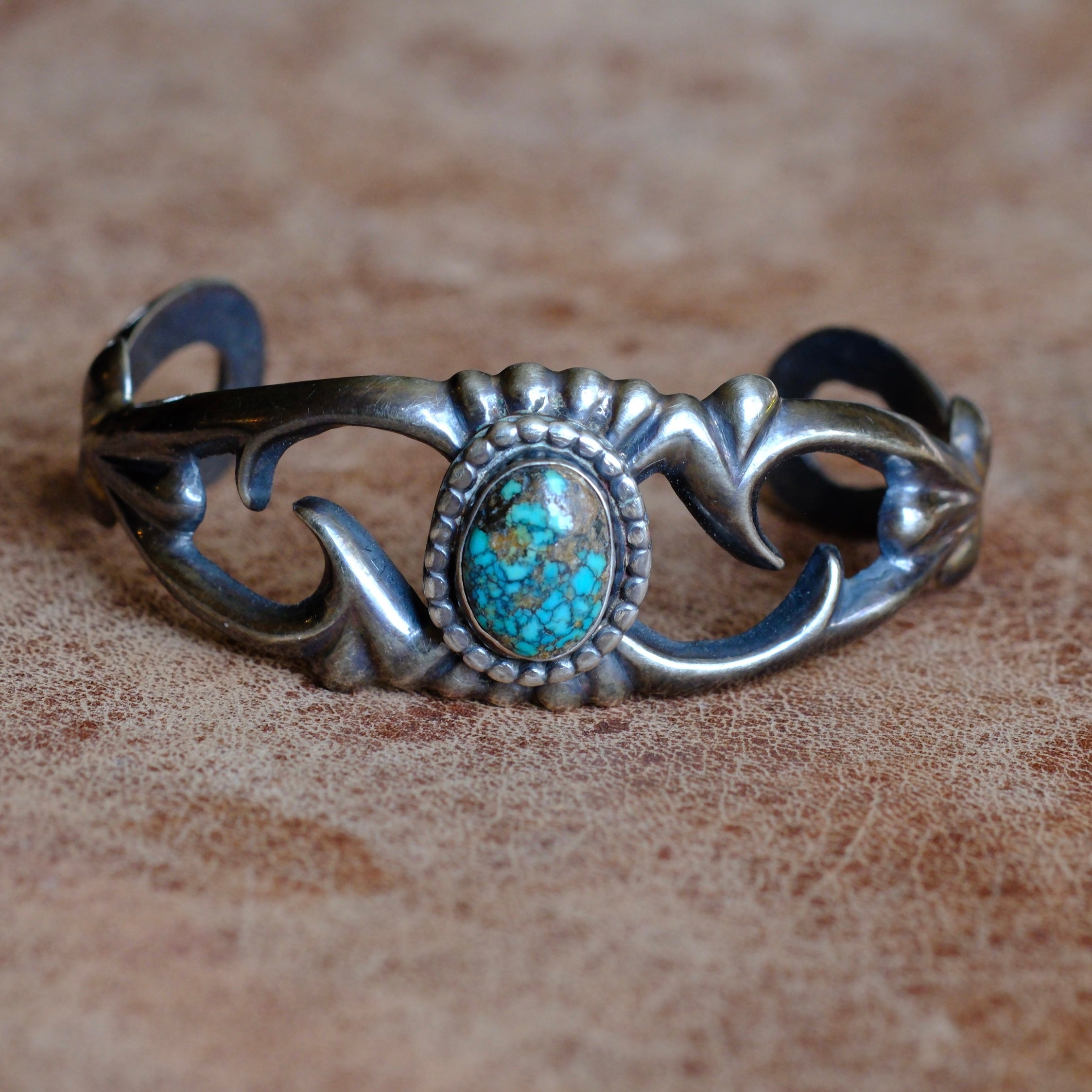 Vintage Sterling Turquoise Sandcast Cuff Bracelet
