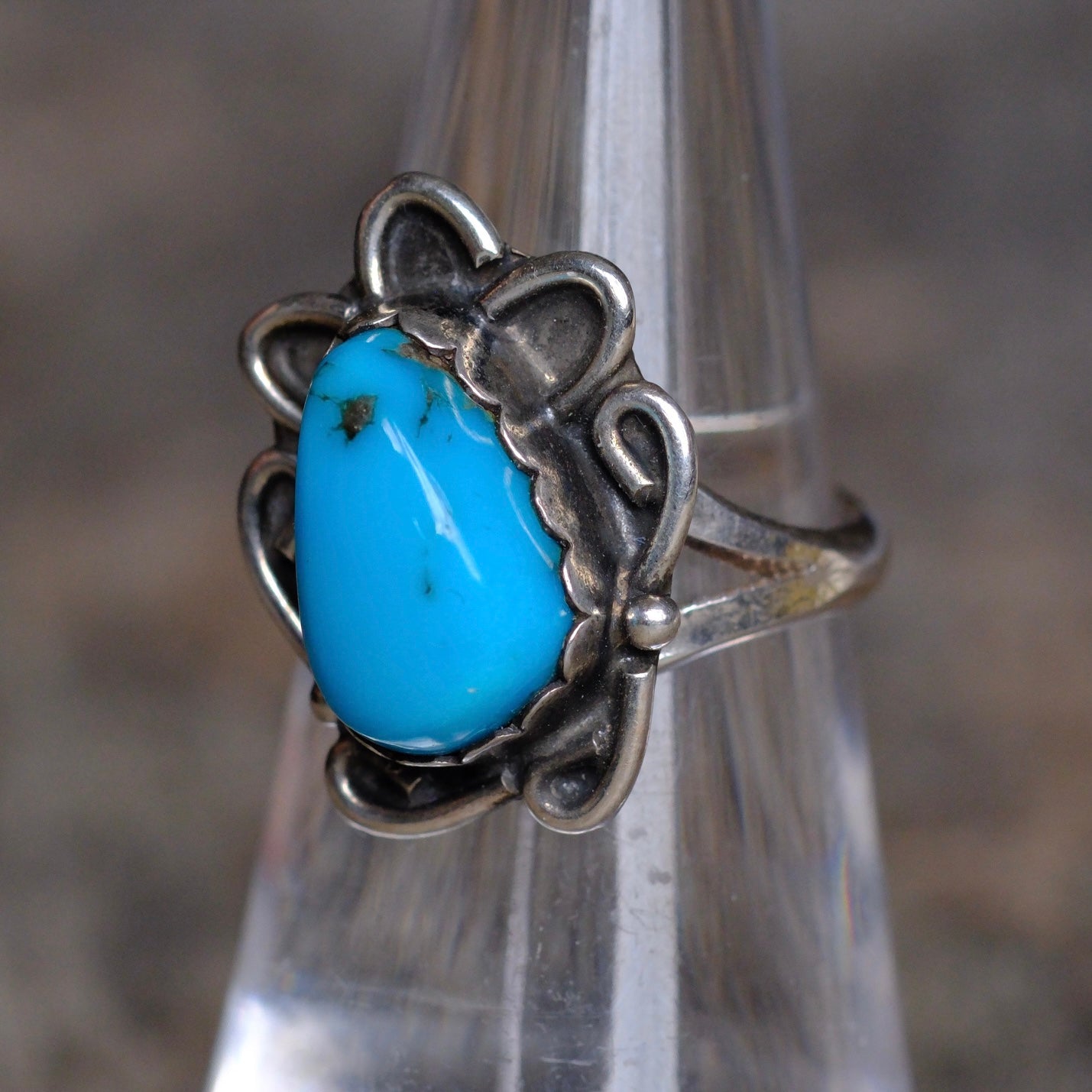 Vintage Sterling Turquoise Florette Ring 5.25