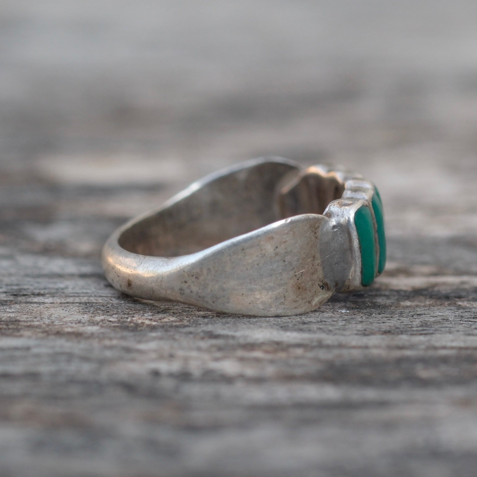 Vintage Sterling Turquoise Inlay Band Ring 5.25