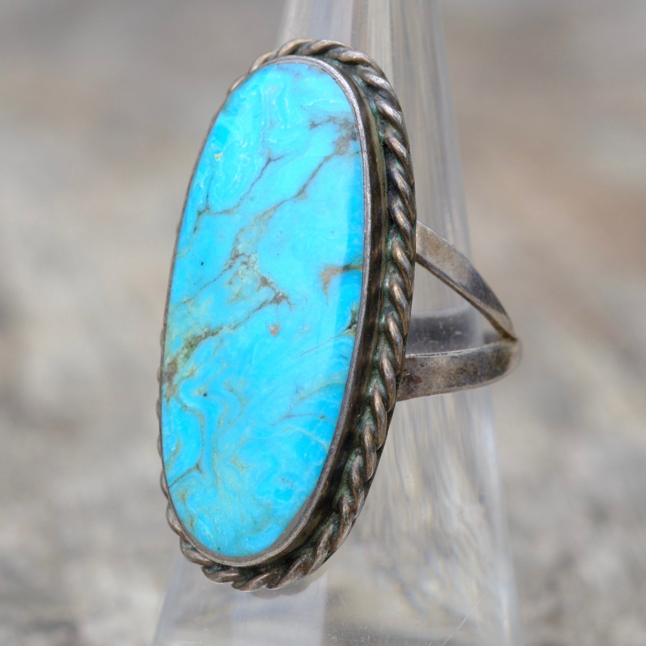 Vintage Sterling Turquoise Roper Ring 7