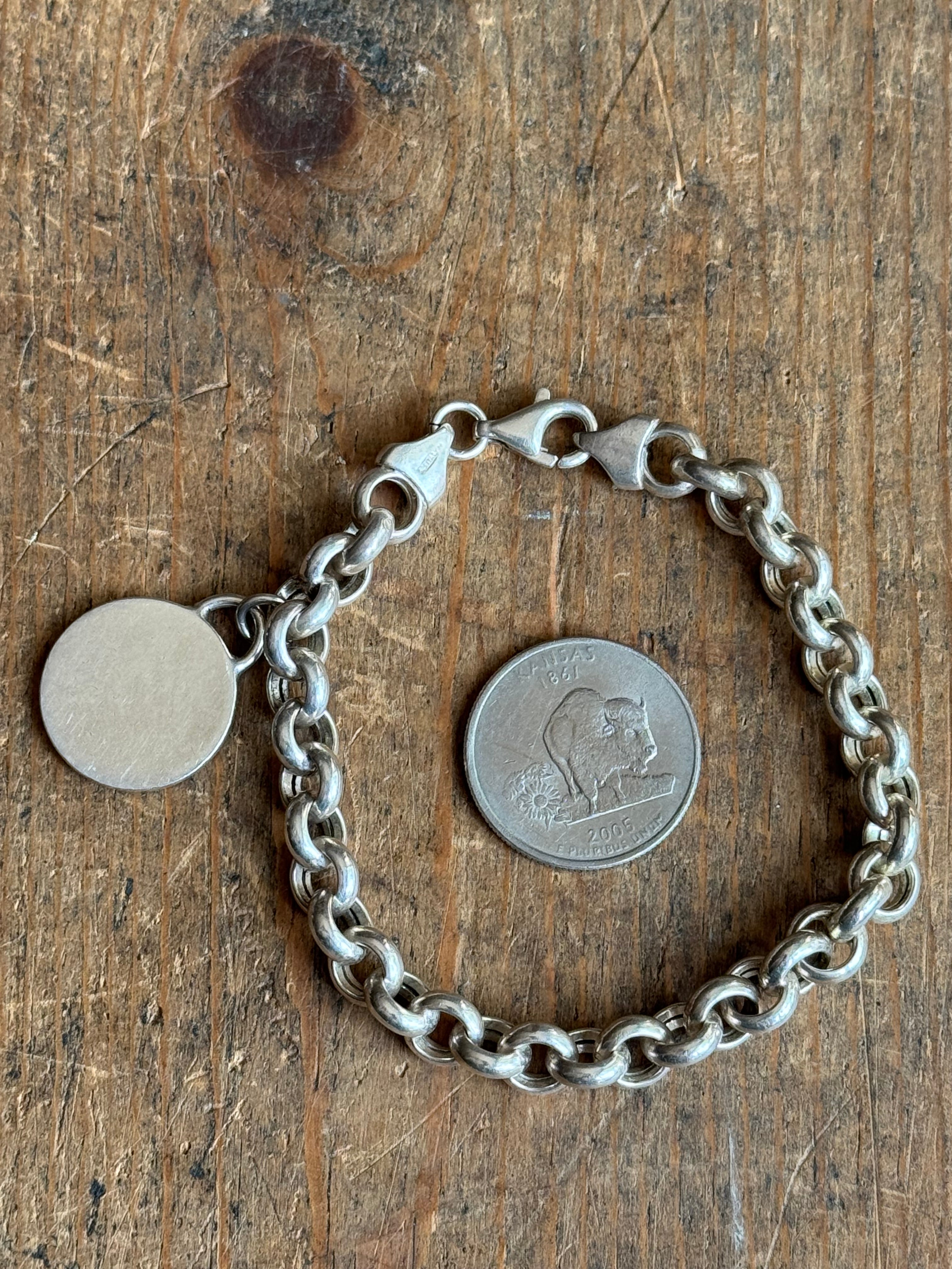 Vintage Sterling Silver 8” Chunky Rolo ID Tag Chain Bracelet