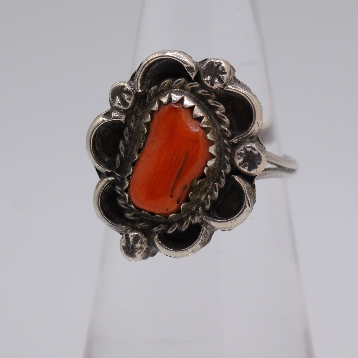 Vintage Sterling Coral Florette Ring 4.25