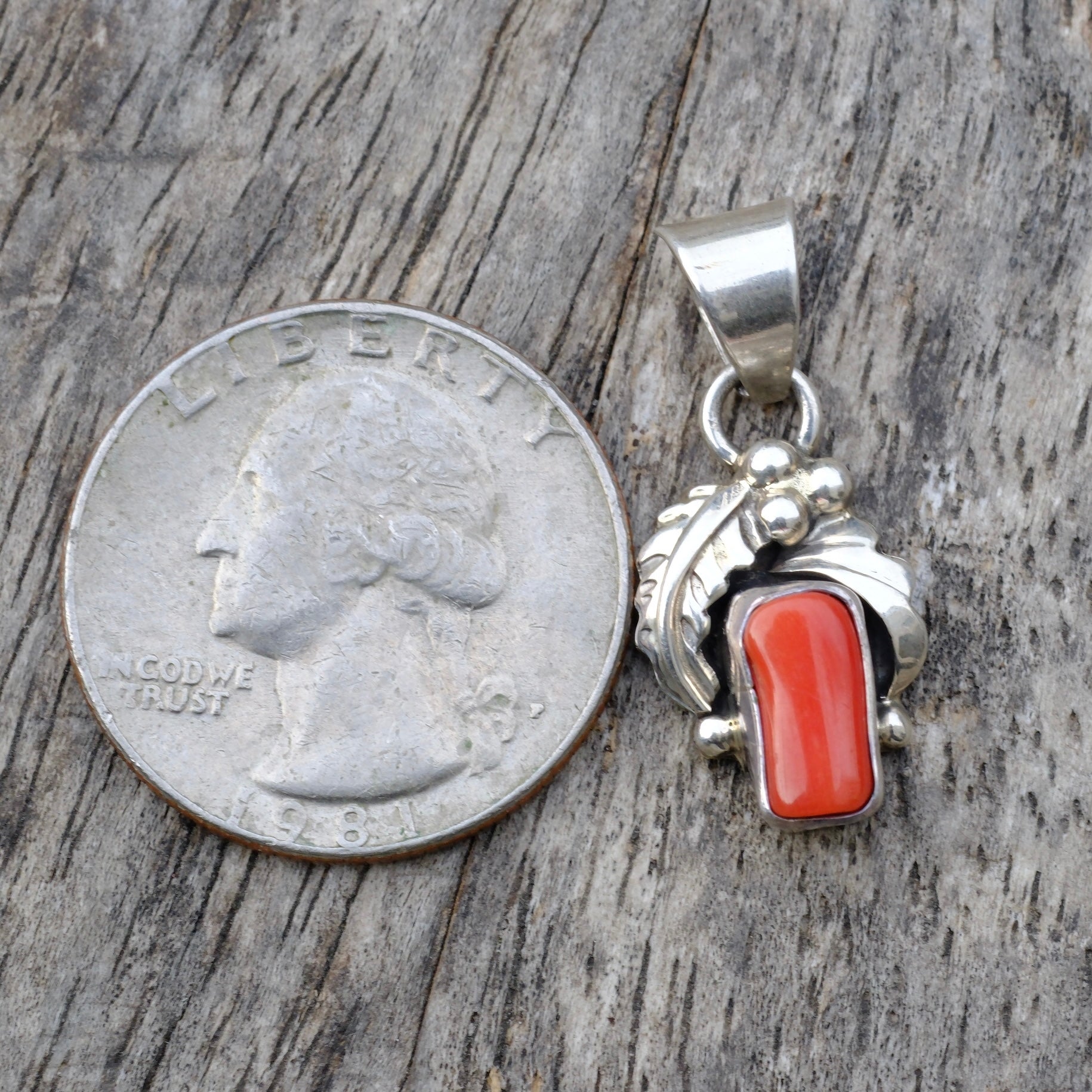 Vintage Sterling Coral Feather Pendant