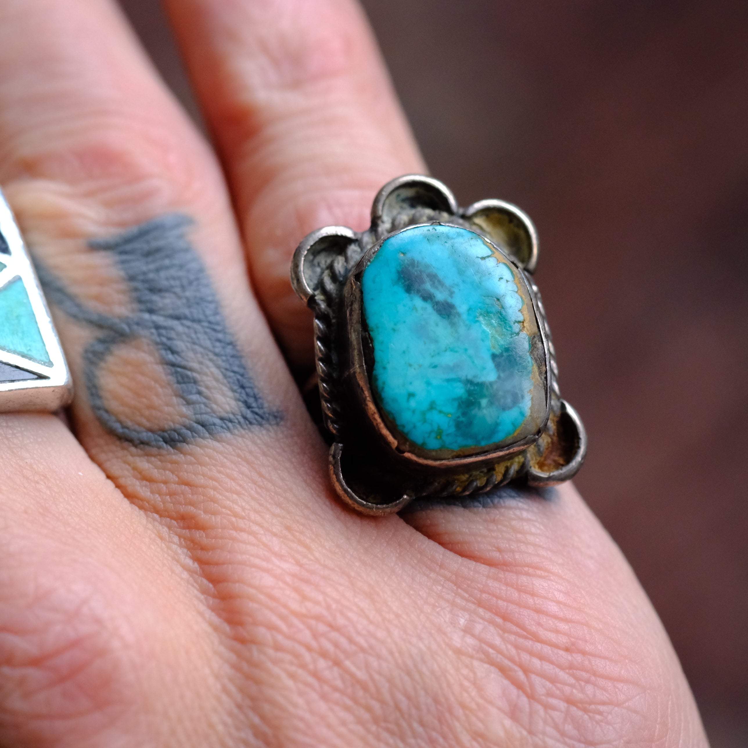 Vintage Sterling Turquoise Ring 5.25