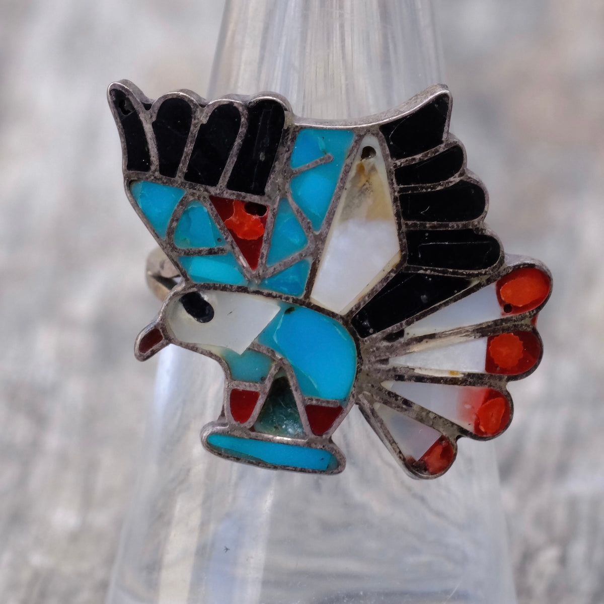 Vintage Sterling Multi Stone Inlay Eagle Ring 6.75