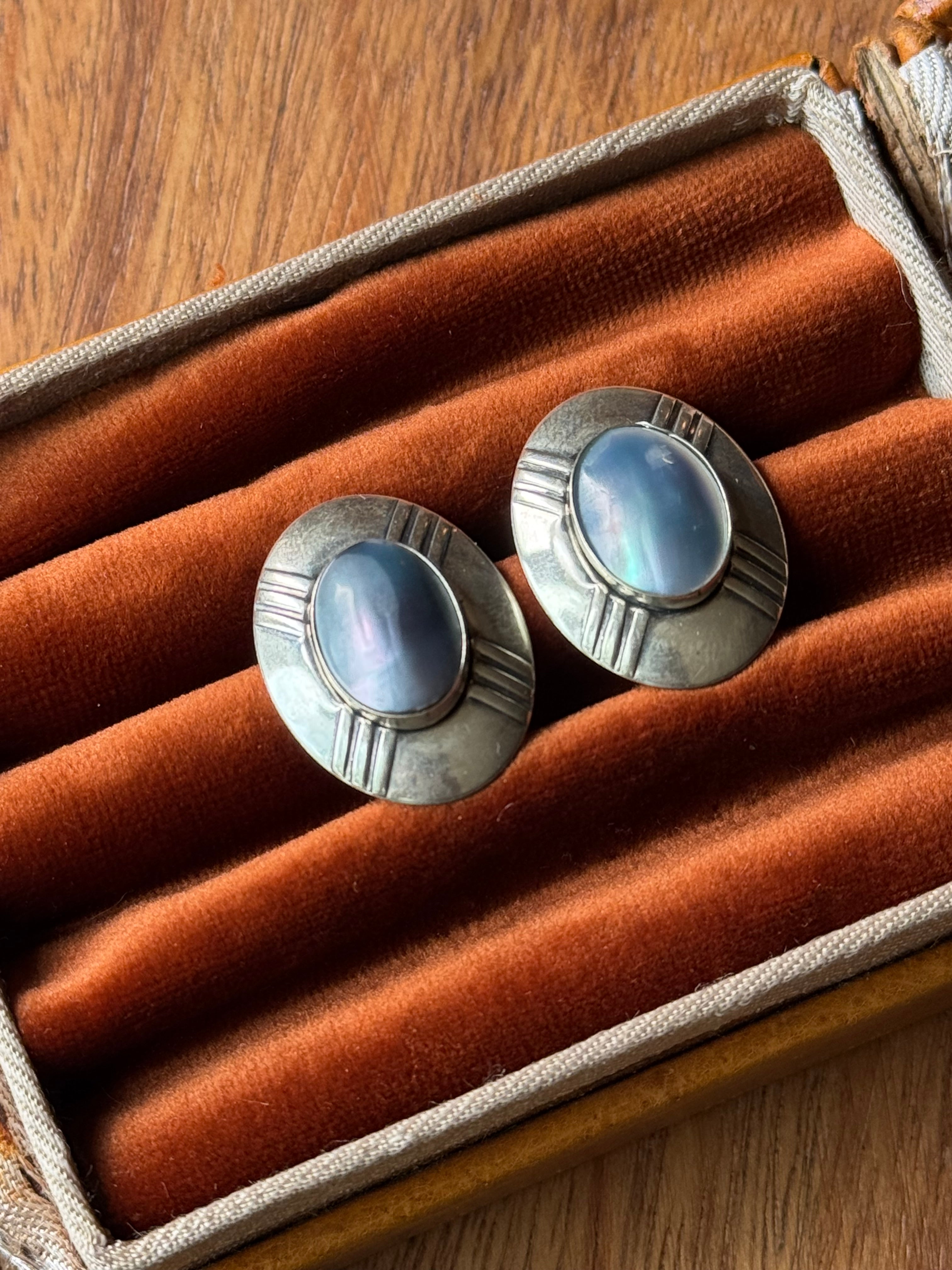 Vintage Sterling Silver Abalone Concho Earrings