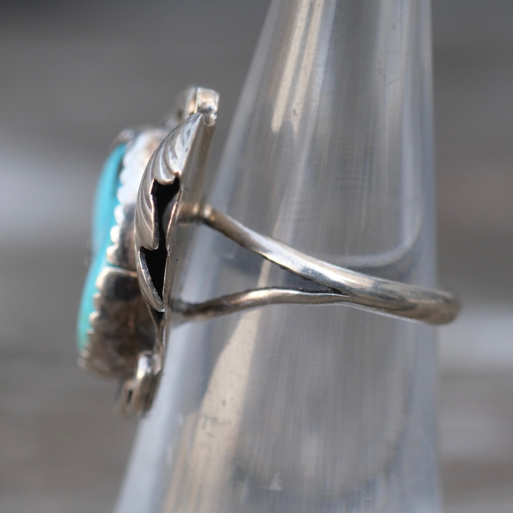 Vintage Sterling Turquoise Feather Ring 5.5
