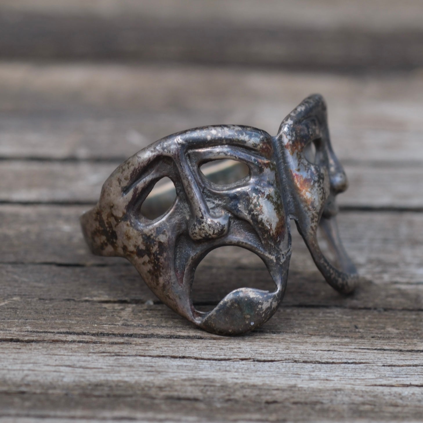 Vintage Sterling Silver Comedy Tragedy Mask Ring 5.75