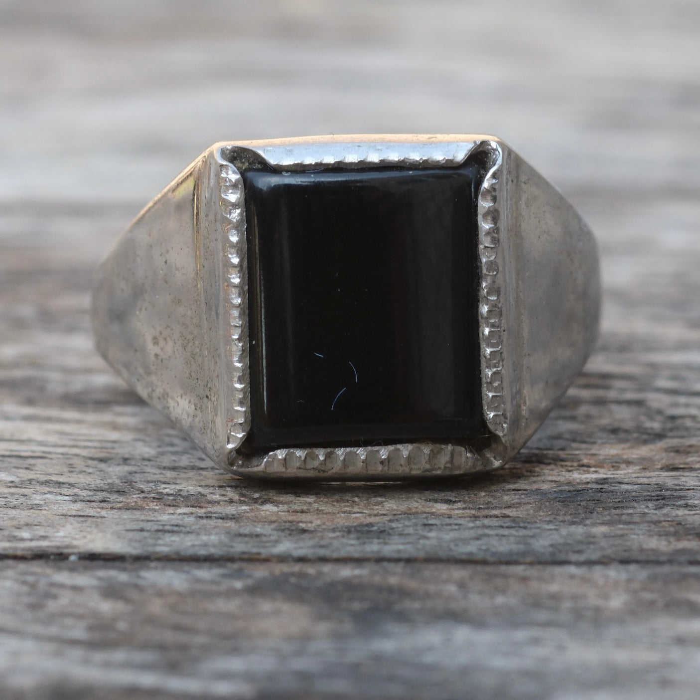 Vintage Sterling Onyx Signet Ring 9