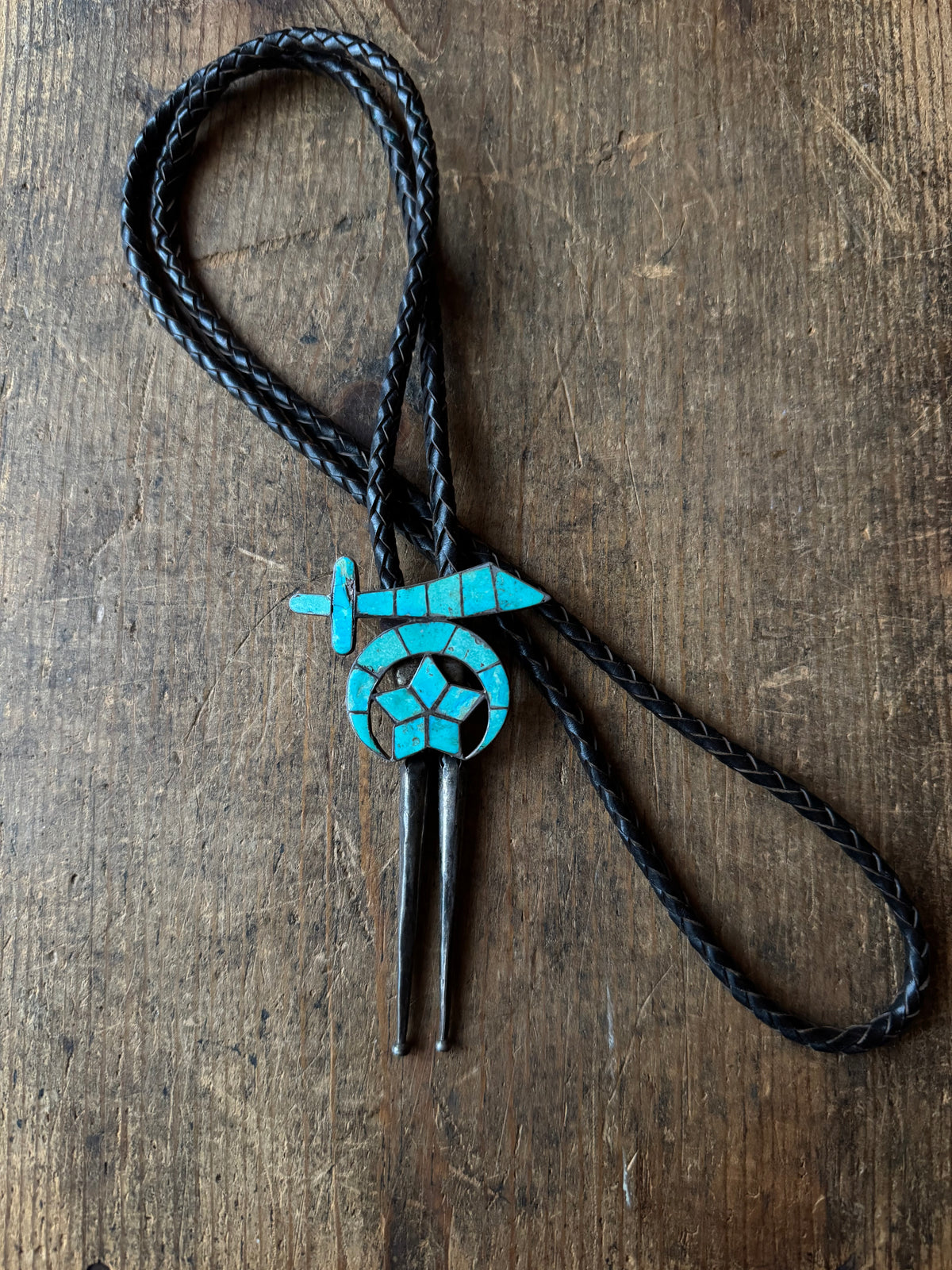 Vintage Sterling Silver Turquoise Inlay Shriners Bolo