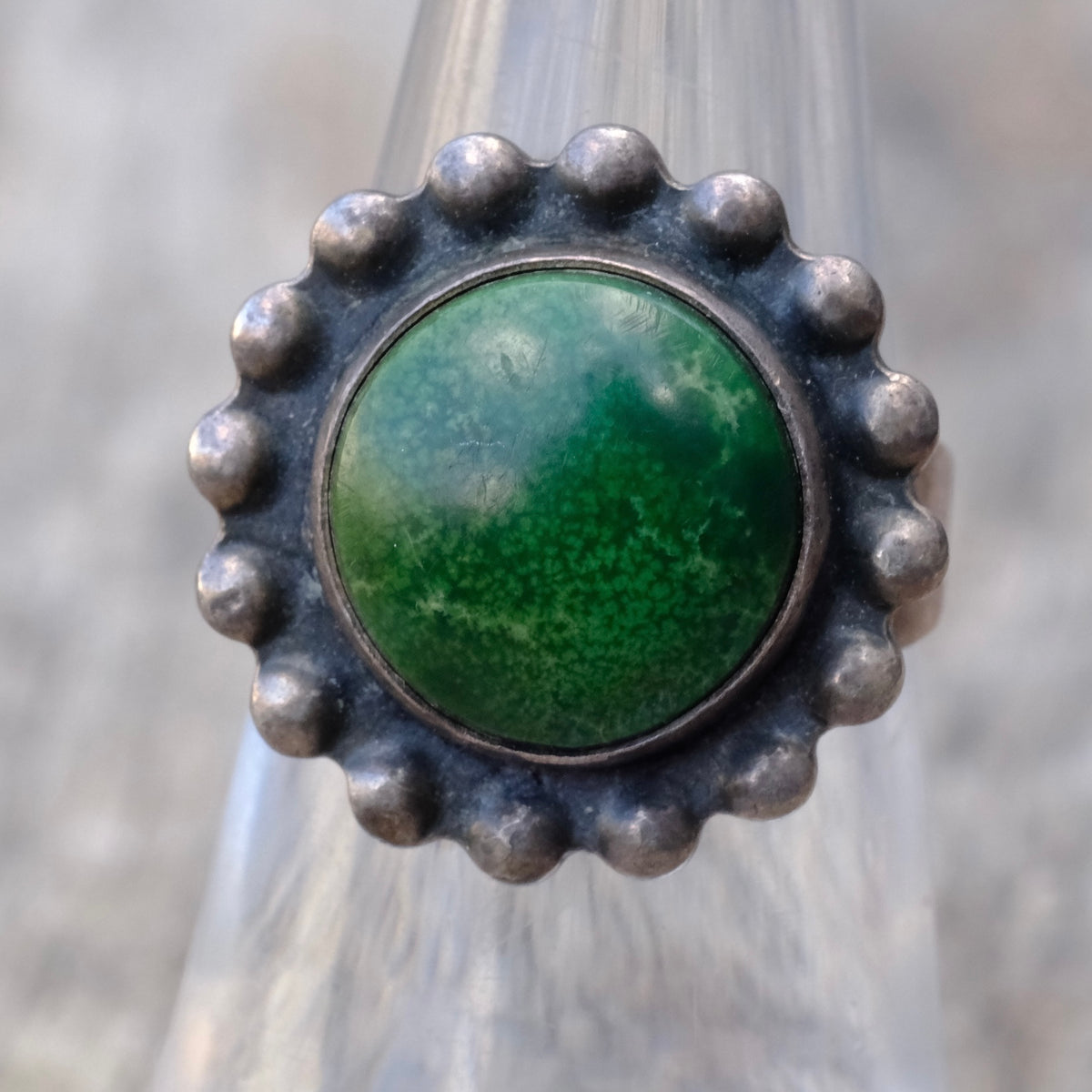 Vintage Sterling Turquoise Dot Ring 6.25