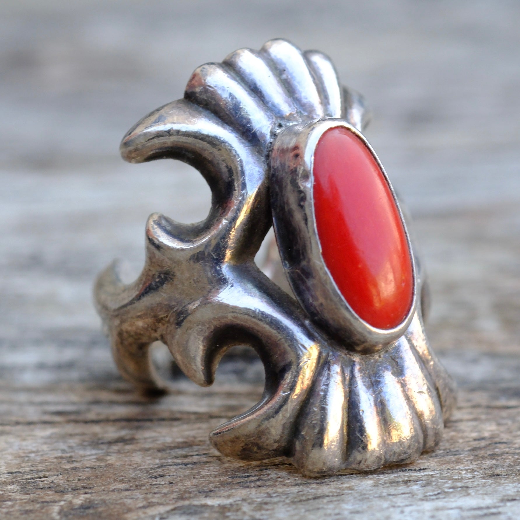 Vintage Sterling Coral Sandcast Ring 5