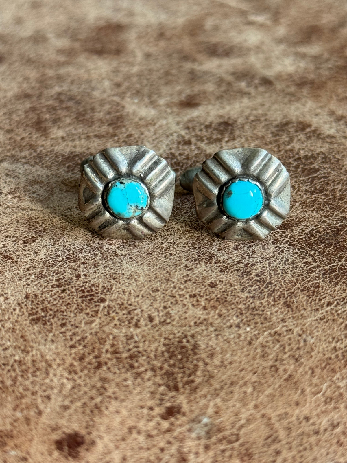 Vintage Sterling Silver Turquoise Concho Cufflinks