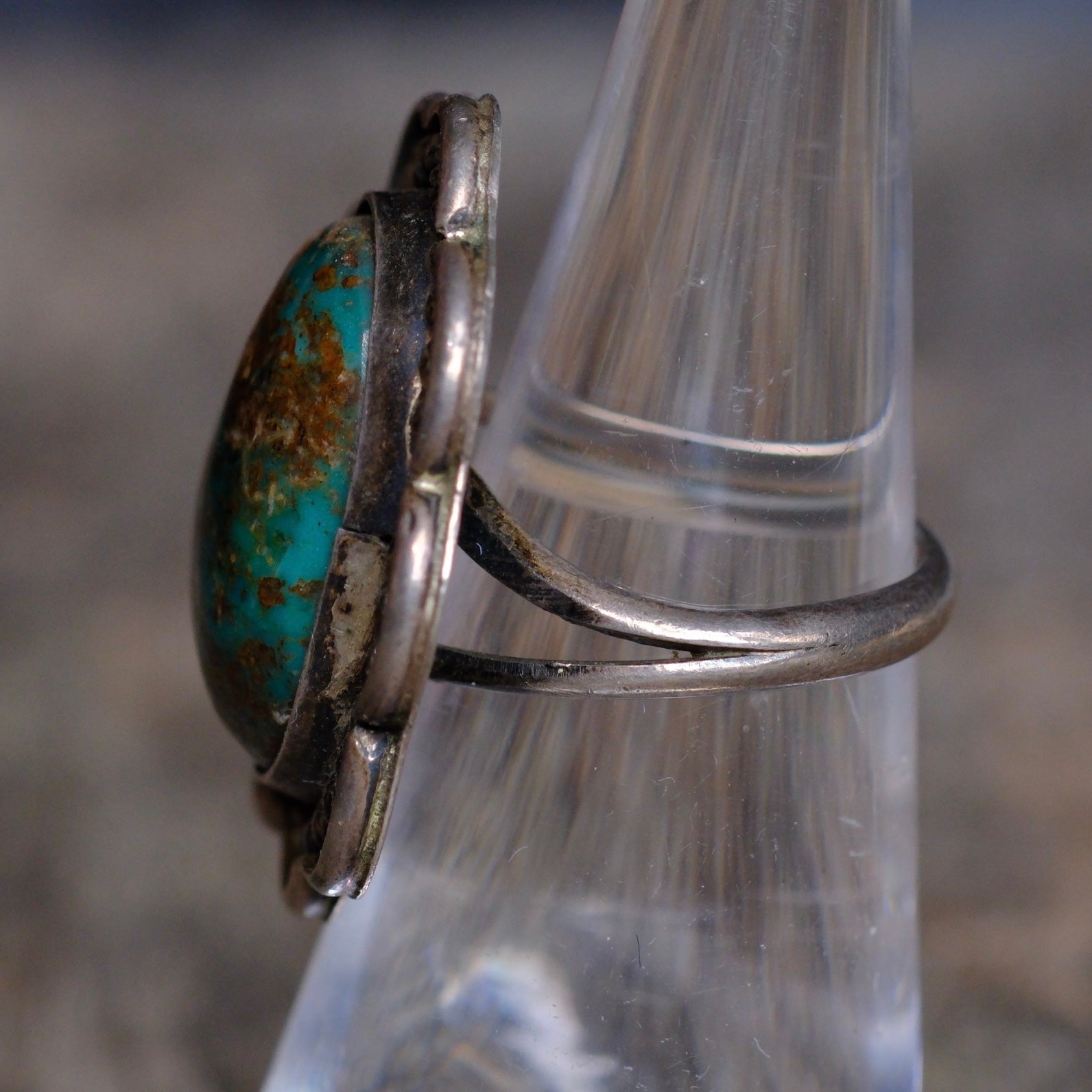 Vintage Sterling Turquoise Florette Ring 5