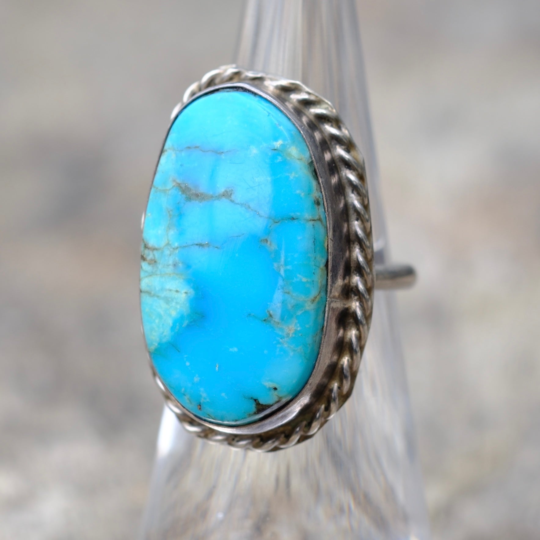 Vintage Sterling Turquoise Roper Ring 4.5