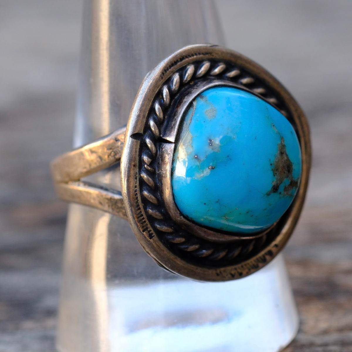 Vintage Sterling Turquoise Roper Ring 10
