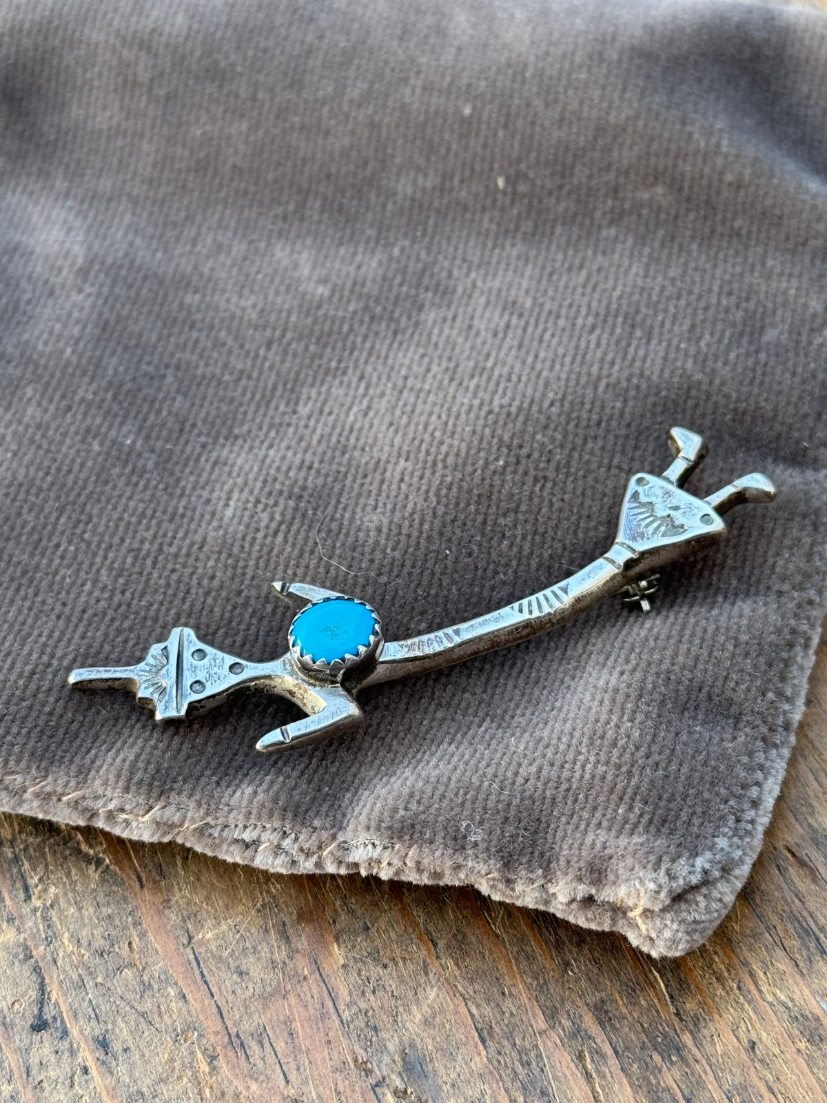 Vintage Sterling Silver Turquoise Yei Pin
