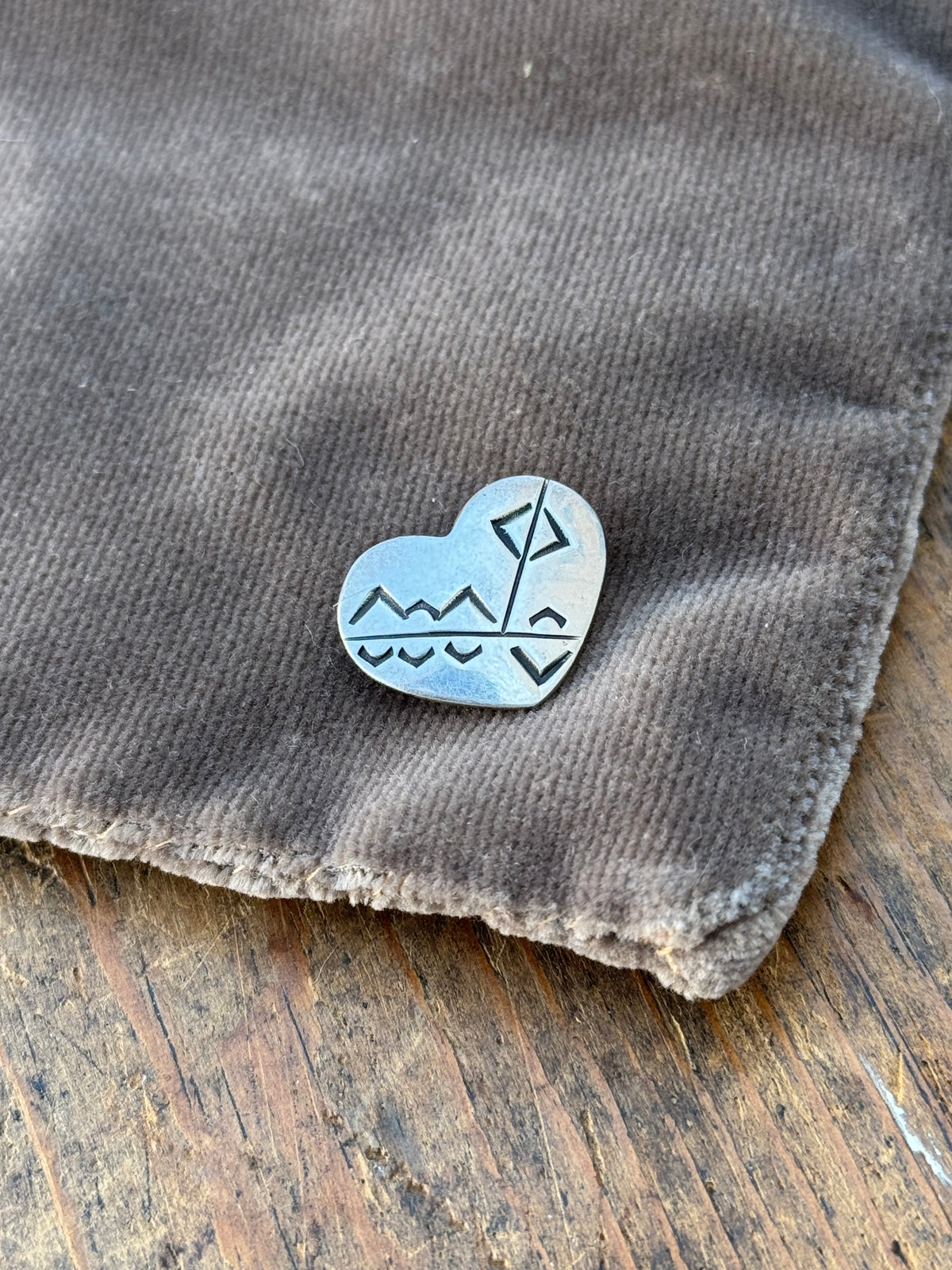 Vintage Sterling Silver Stamped Heart Pin