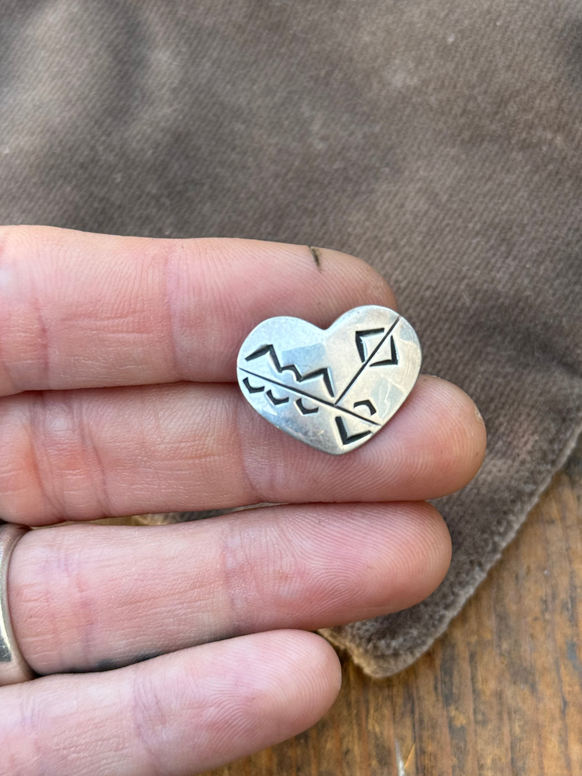 Vintage Sterling Silver Stamped Heart Pin