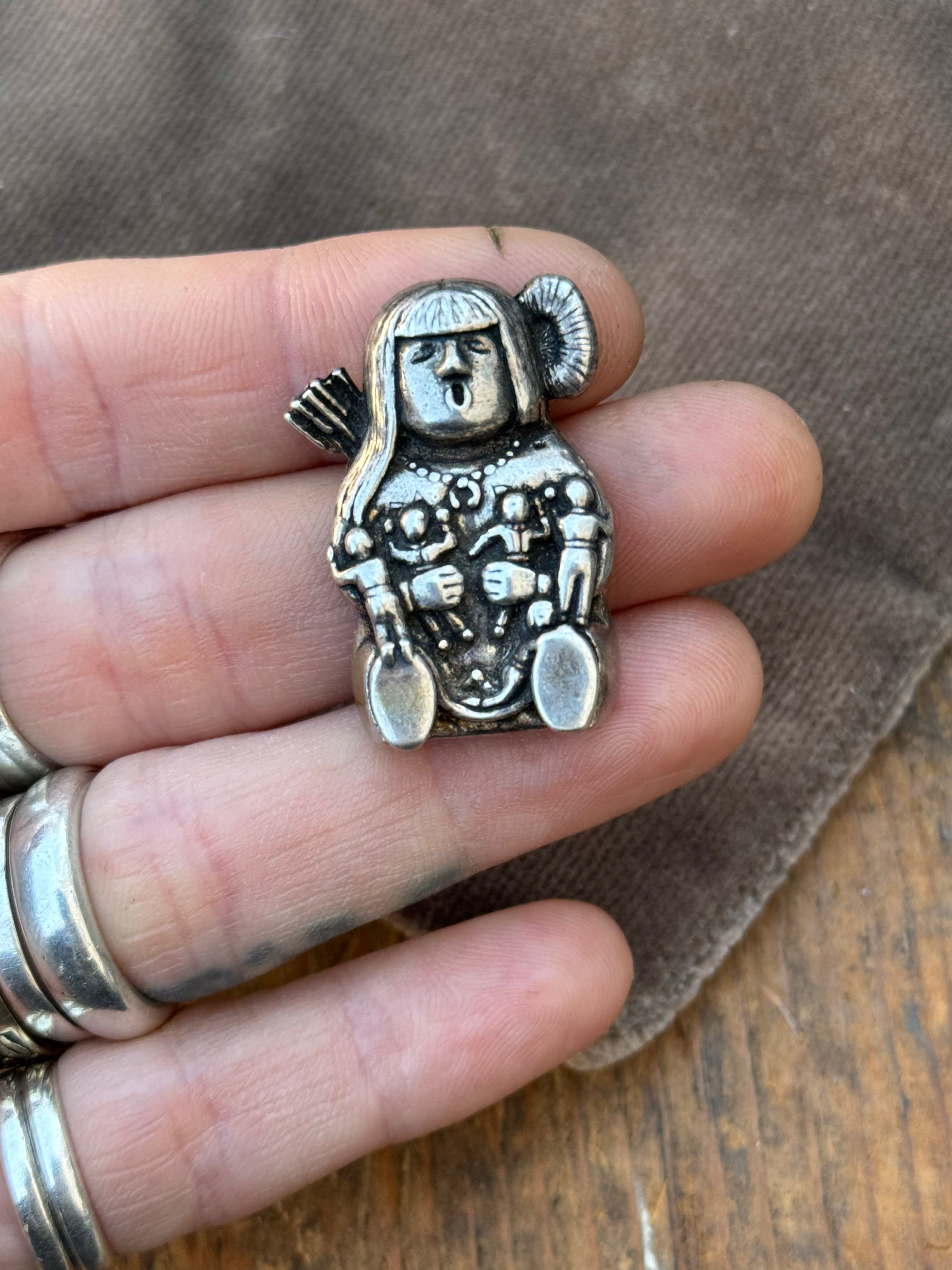 Vintage Sterling Silver Storyteller Kachina Pin