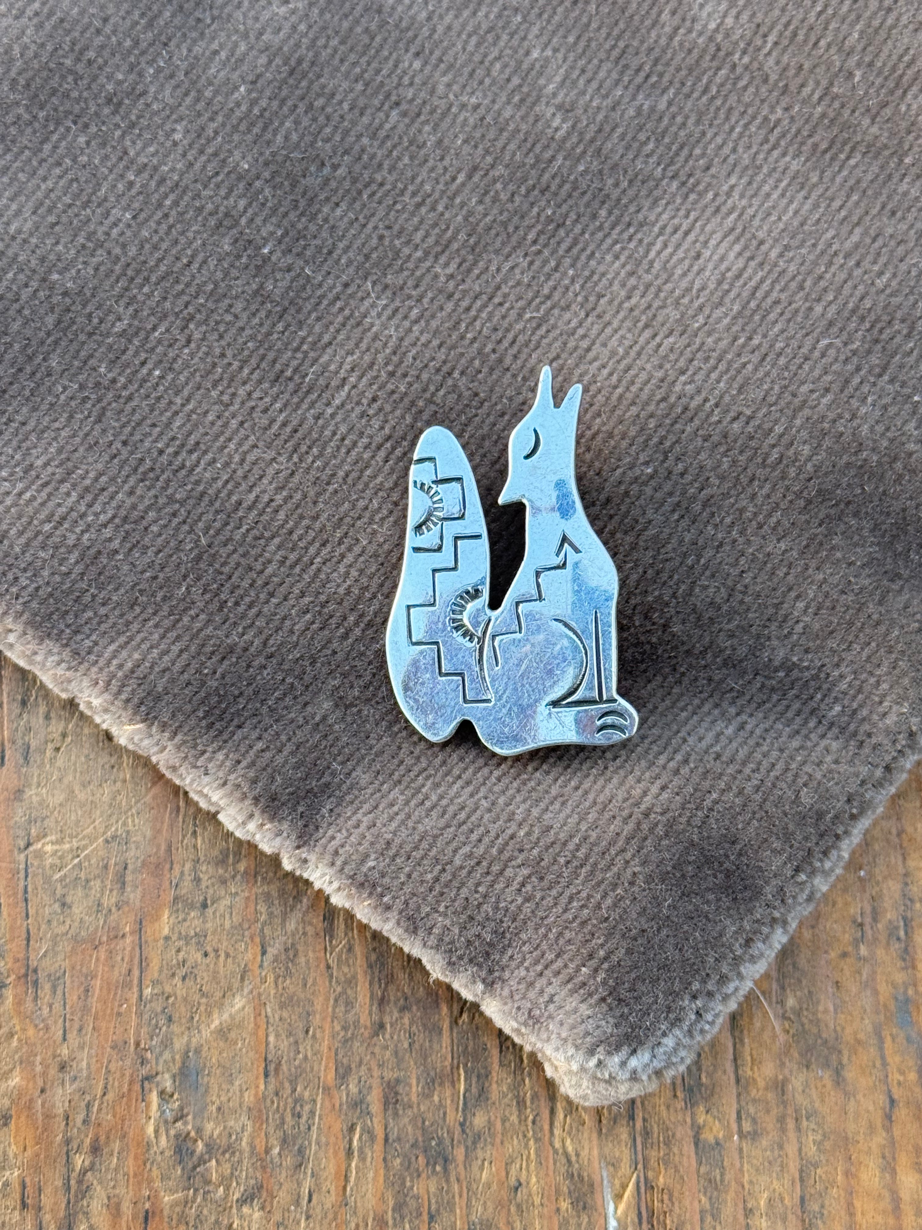 Vintage Sterling Silver Stamped Coyote Pin