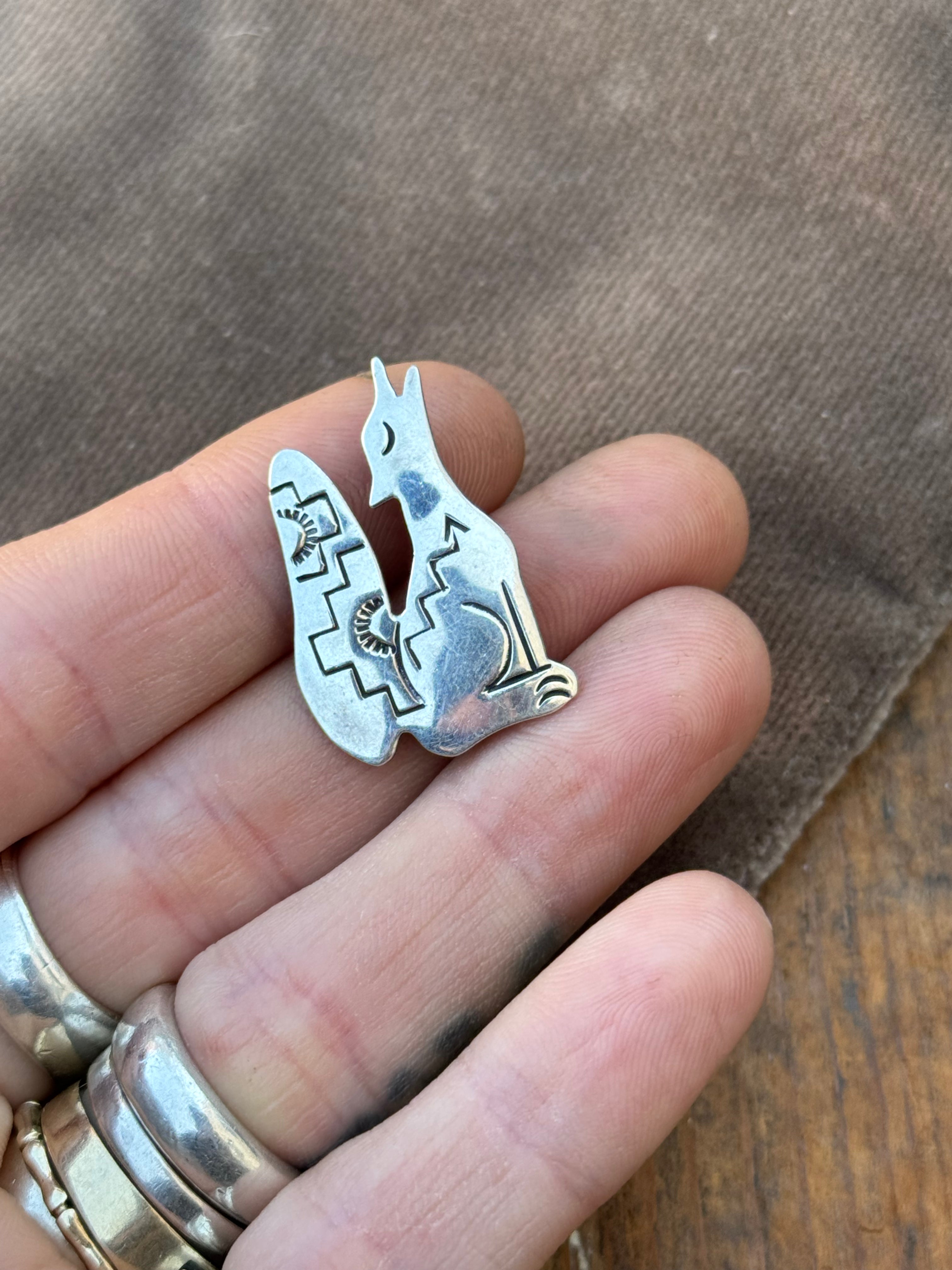 Vintage Sterling Silver Stamped Coyote Pin