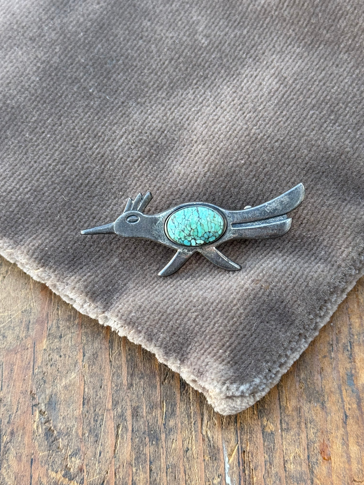 Vintage Sterling Silver Turquoise Roadrunner Pin