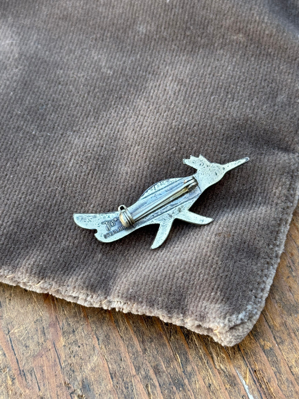 Vintage Sterling Silver Turquoise Roadrunner Pin