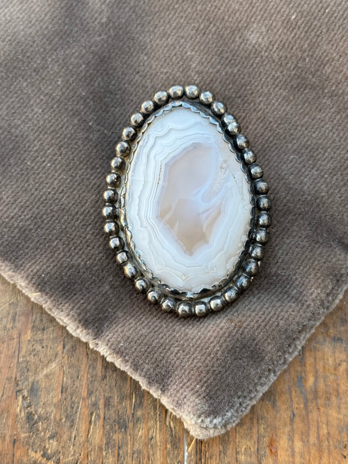 Vintage Sterling Silver Lace Agate Pin