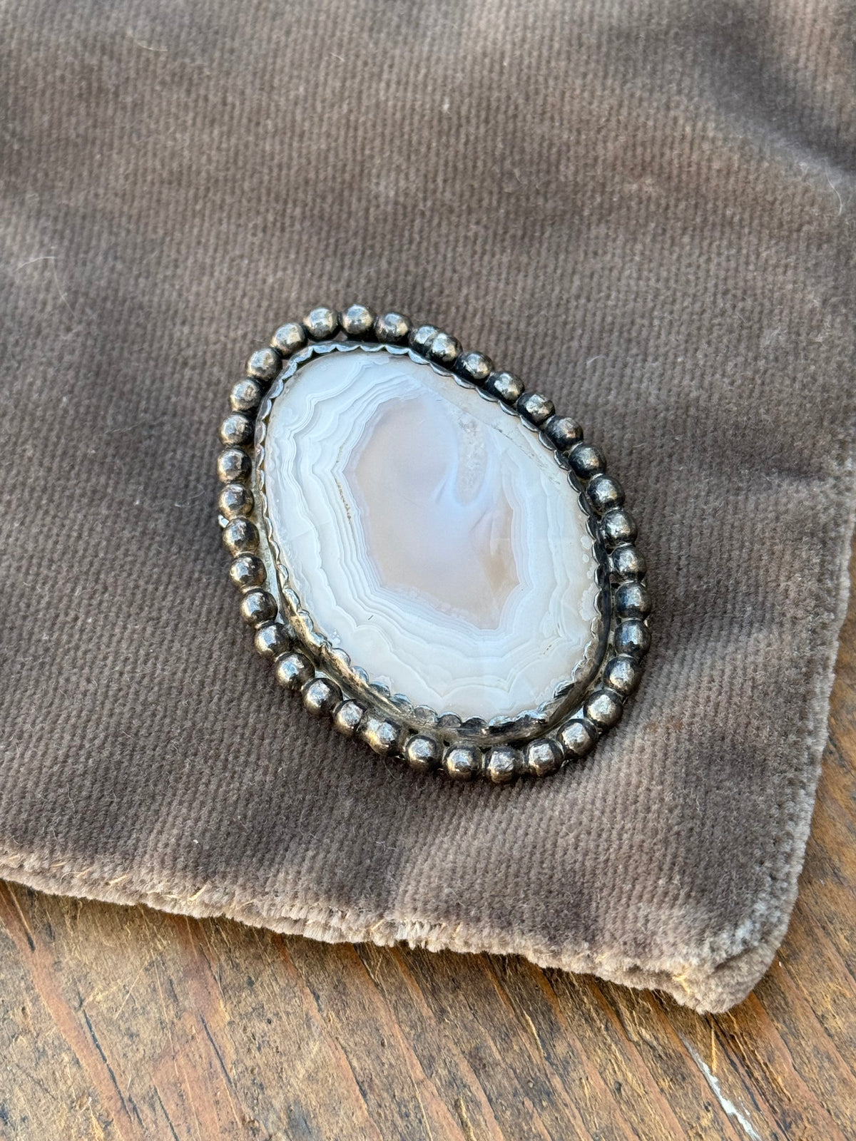 Vintage Sterling Silver Lace Agate Pin